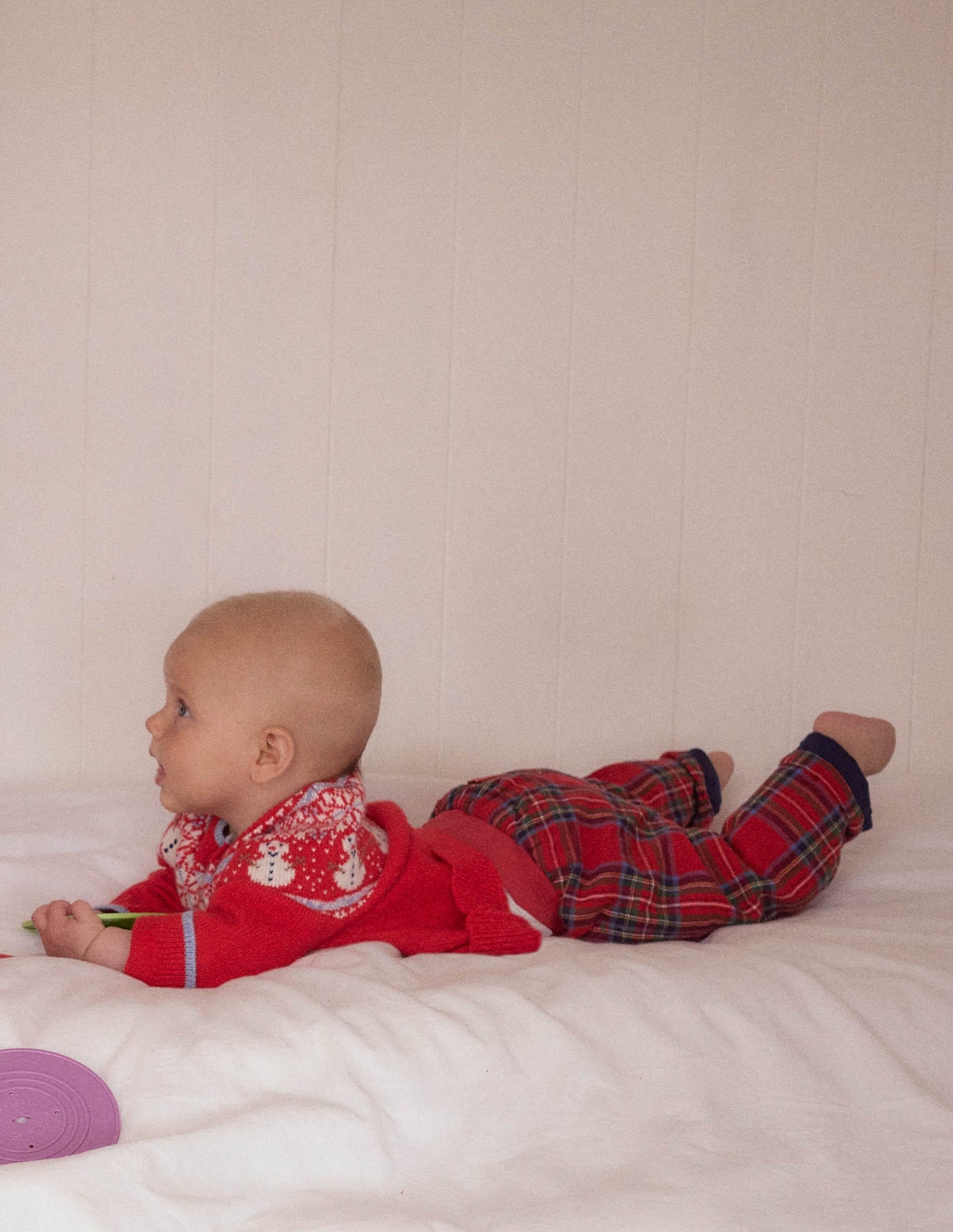 Cardigan Edie à motif jacquard-Bonhomme de neige rouge coquelicot