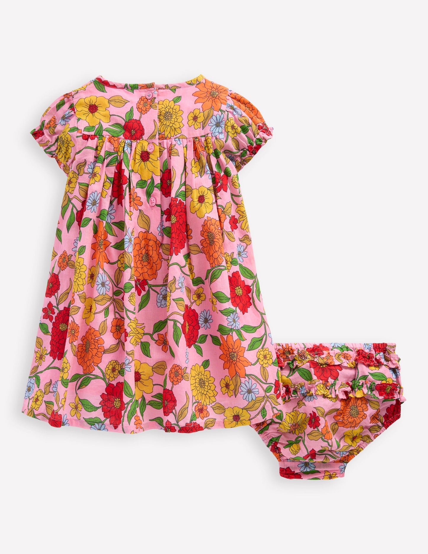 Robe tissée froncée-Motif Dahlia Trail limonade rose