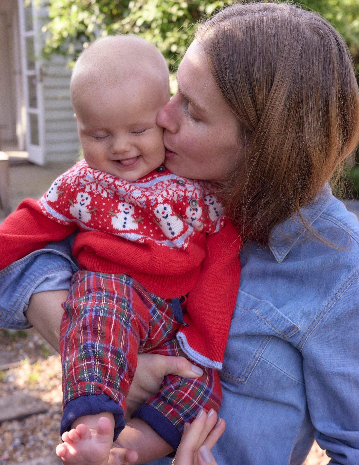 Fair-Isle-Pullover-Rot, Schneemann