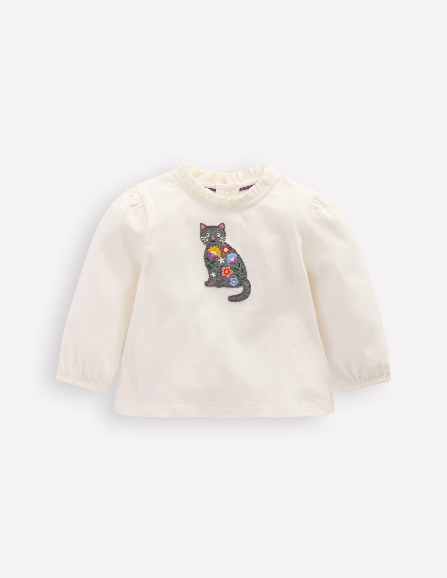 T-Shirt mit Applikation-Sanftes Naturweiß Katze