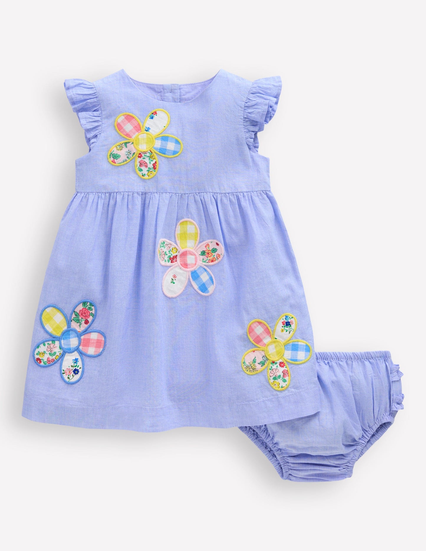 Gewebtes Rüschenkleid-Blau Patchworkblume