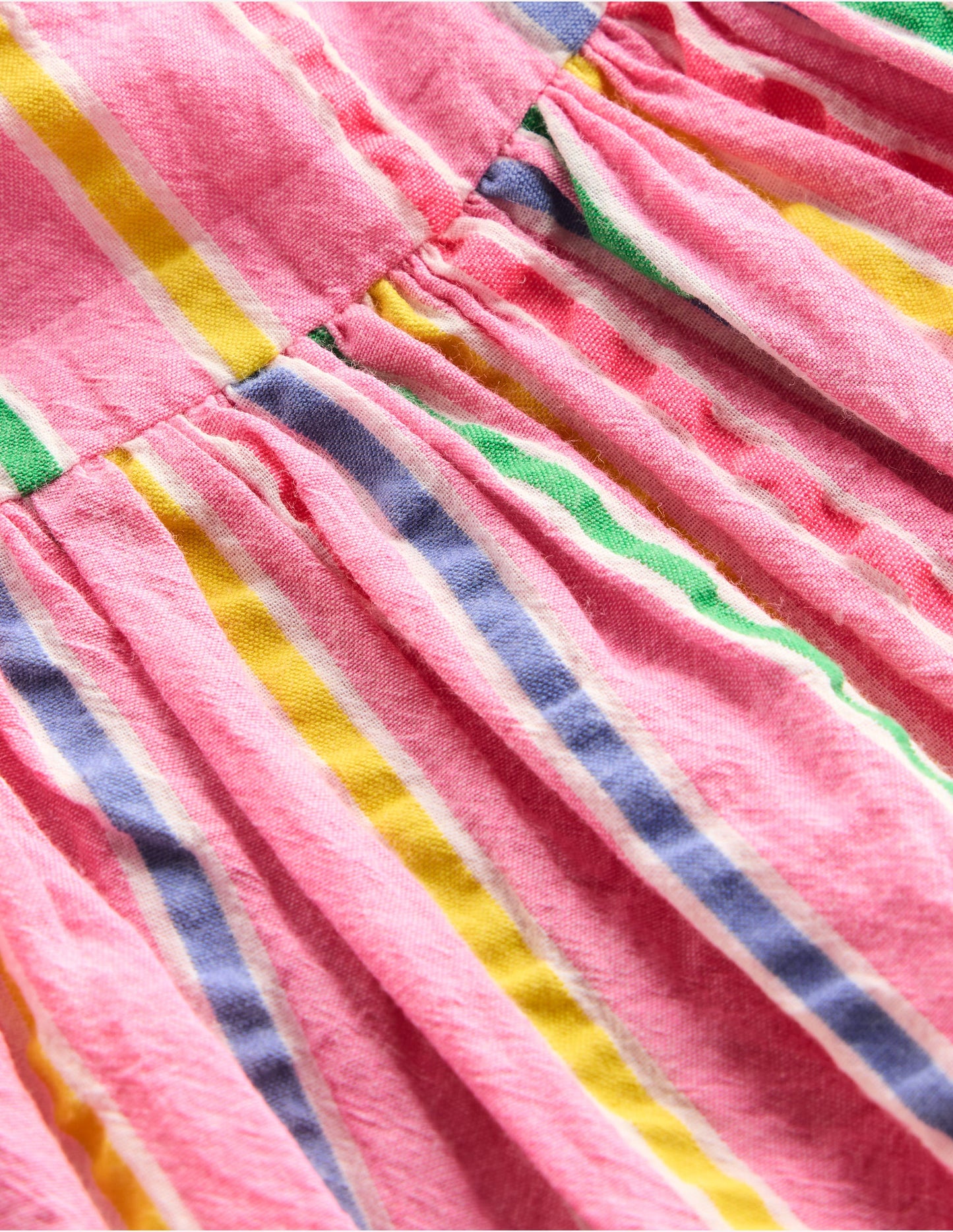 Gerafftes, gewebtes Kleid-Neonpink Bunt Streifen