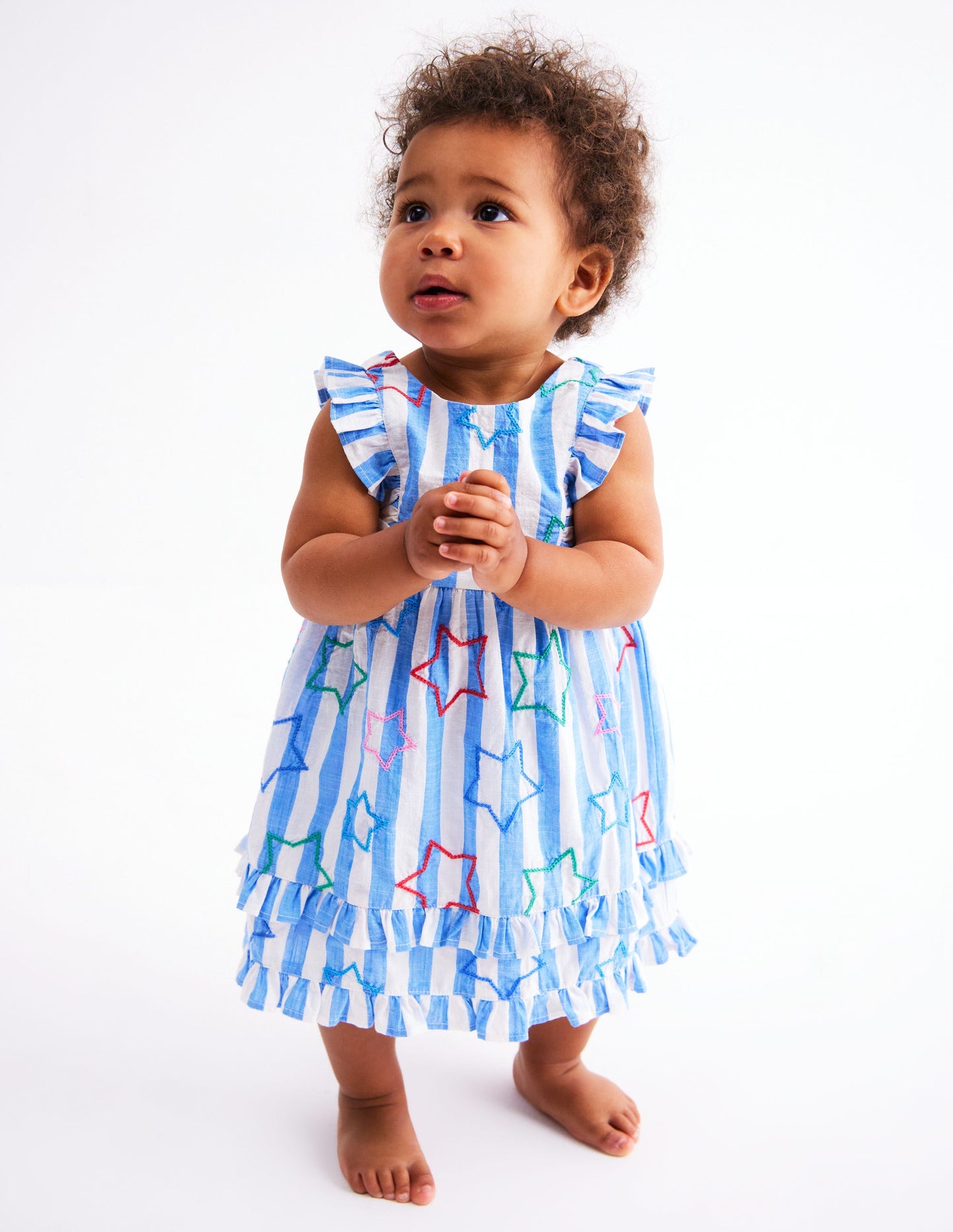 Robe chasuble à volants-Étoiles bleu plume de paon