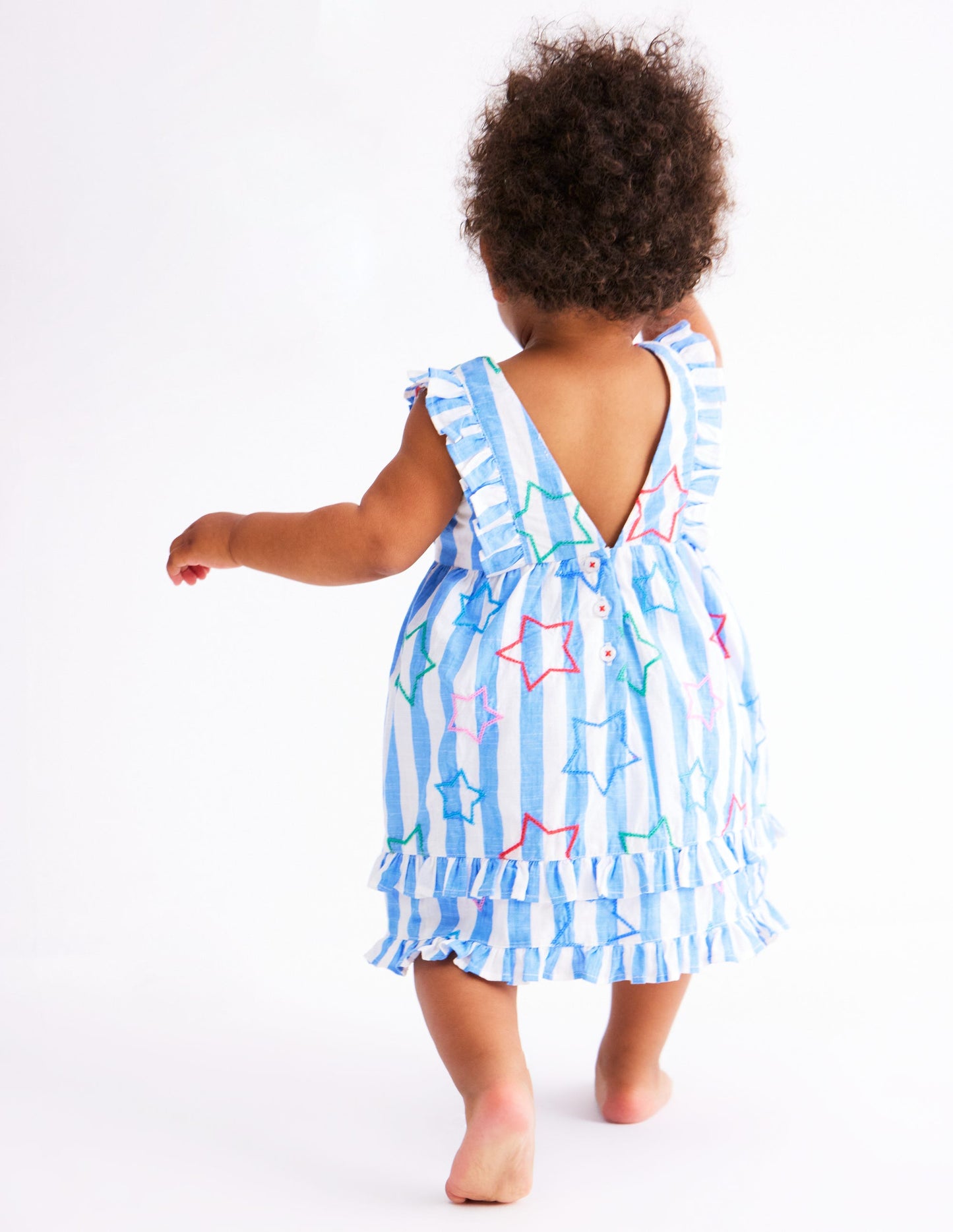 Robe chasuble à volants-Étoiles bleu plume de paon
