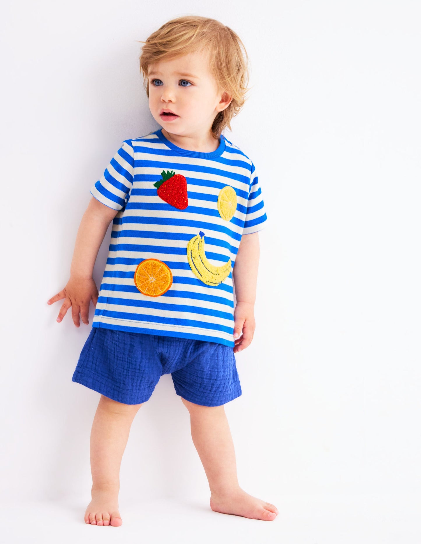 T-Shirt mit Logo-Blau Streifen Obst