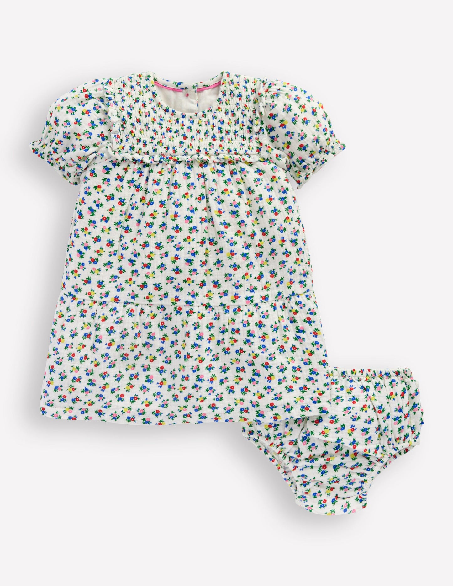 Robe double-étoffe-Motif petites fleurs ivoire doux