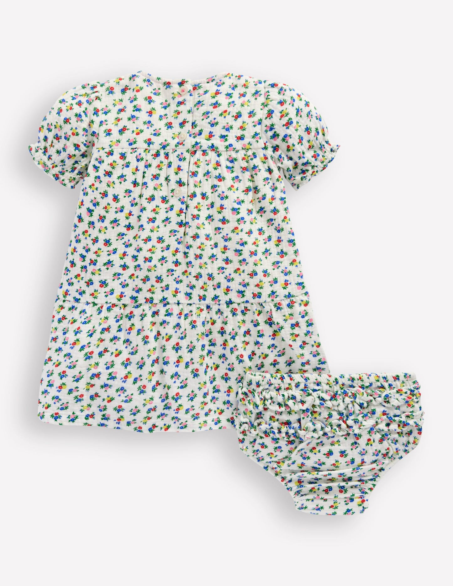 Robe double-étoffe-Motif petites fleurs ivoire doux