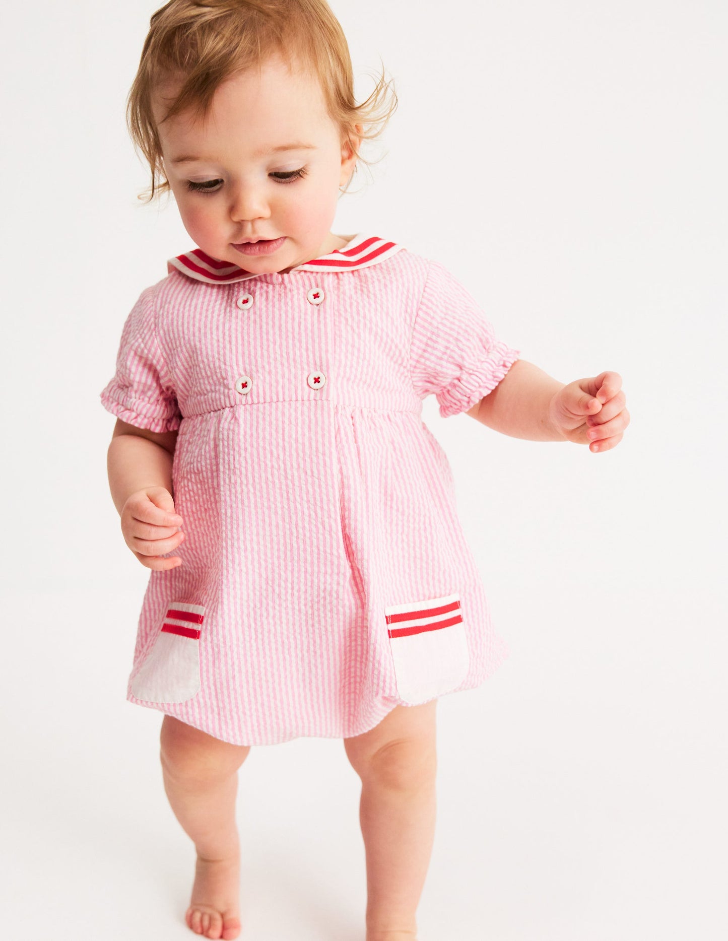 Barboteuse nautique traditionnelle-Rayé style coutil rose