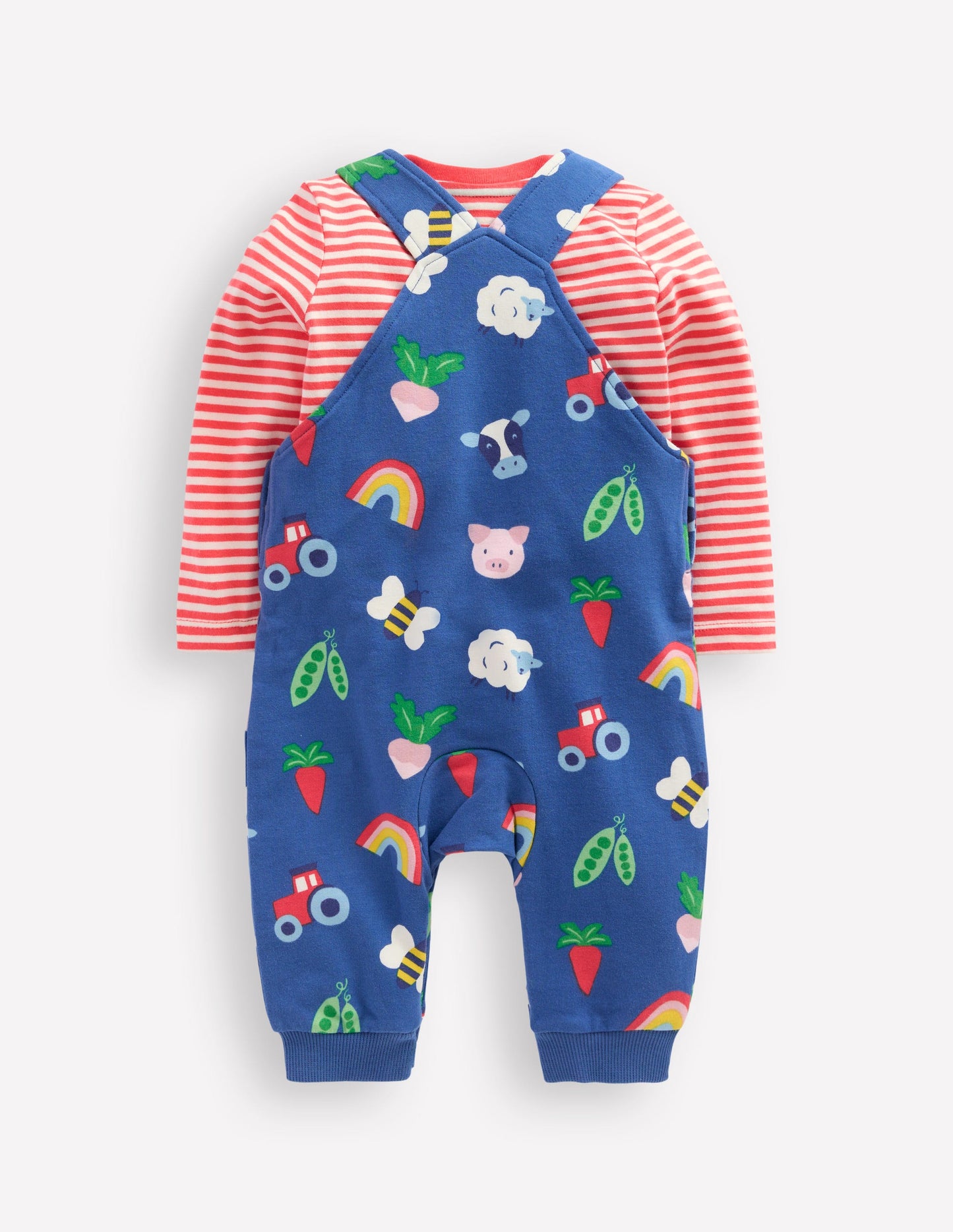 Bedrucktes Jersey-Oberteil und Latzhose im Set-Delft Regenbogen Farm