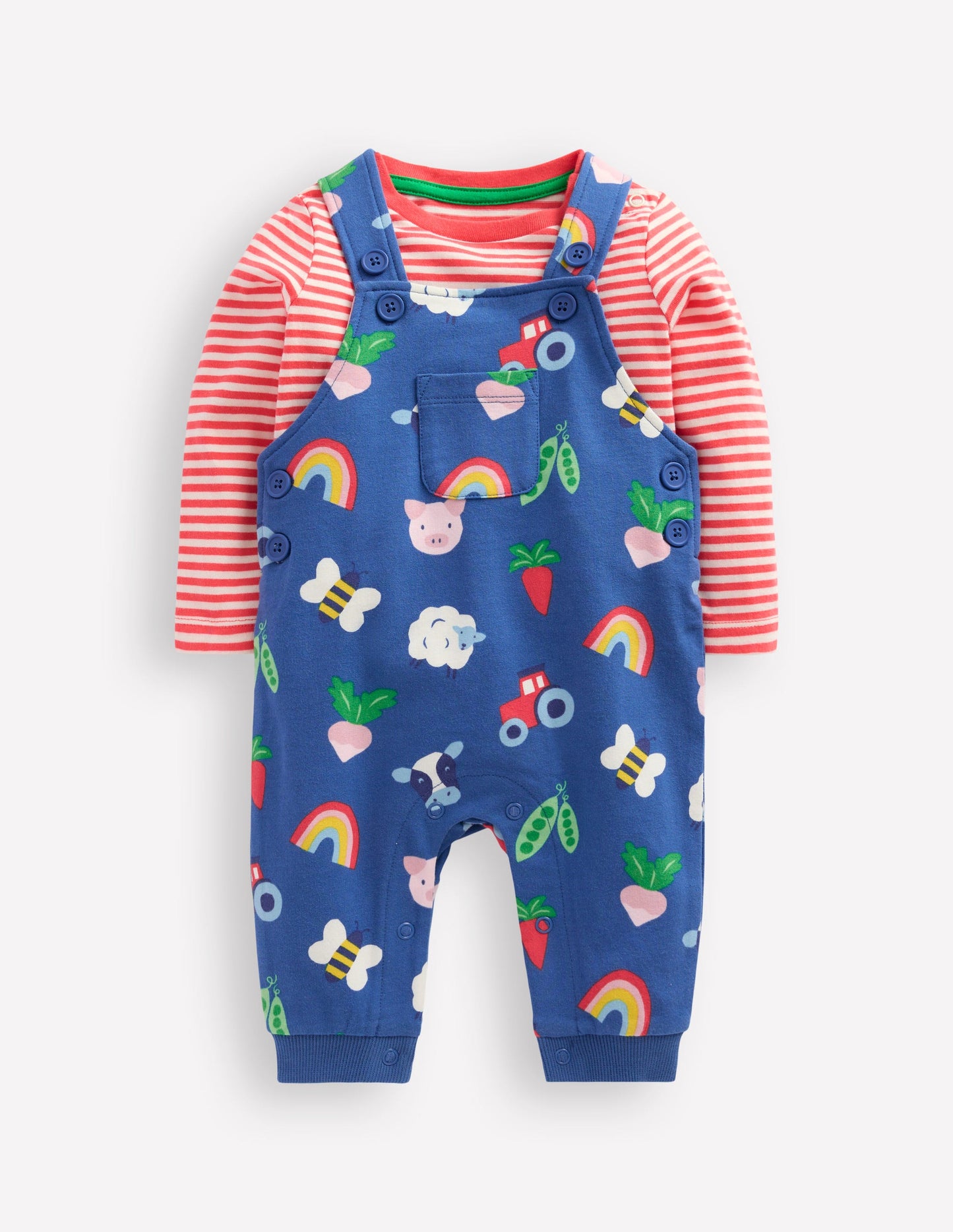 Bedrucktes Jersey-Oberteil und Latzhose im Set-Delft Regenbogen Farm