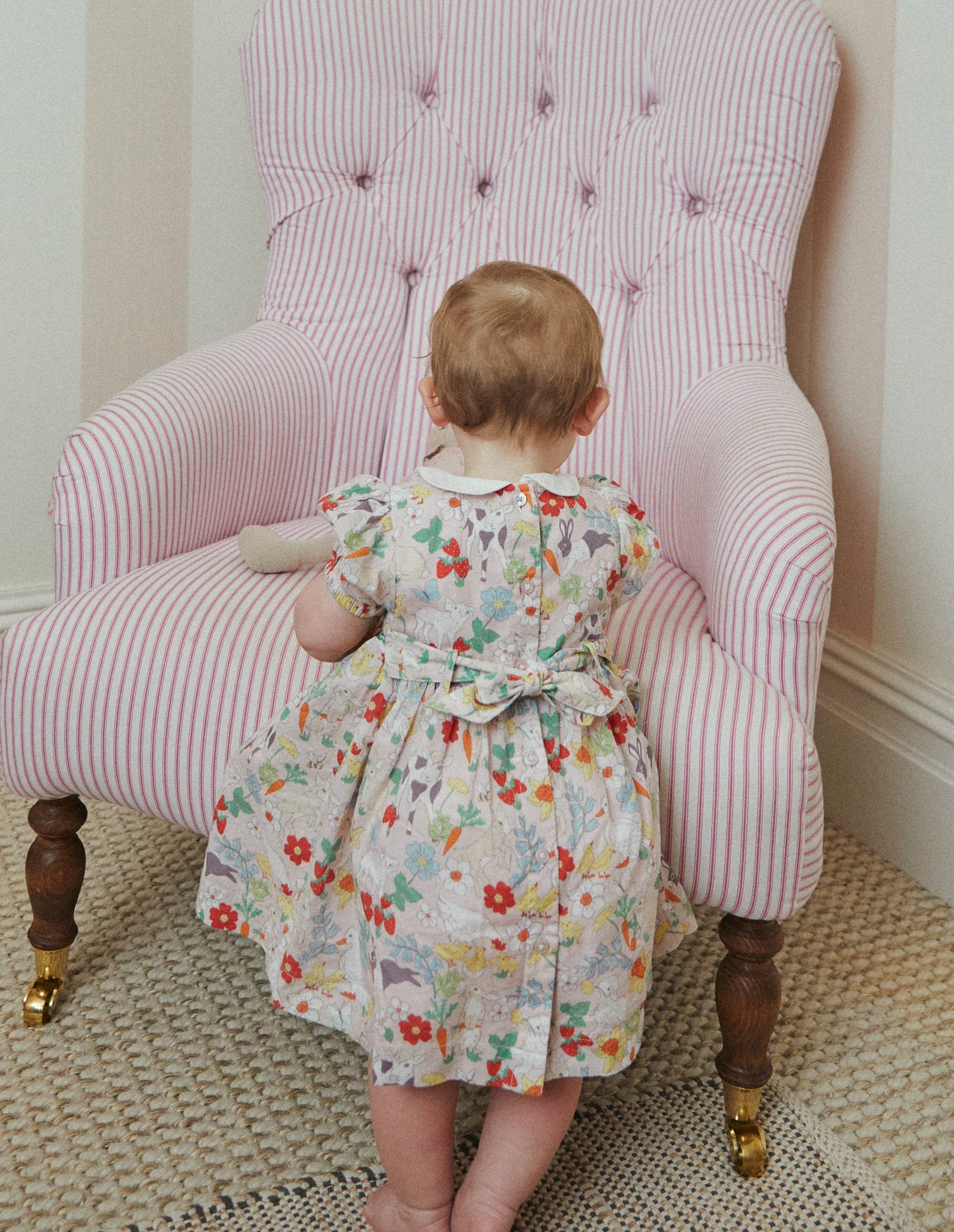 Traditional Smock Dress-French Pink Spring Meadow