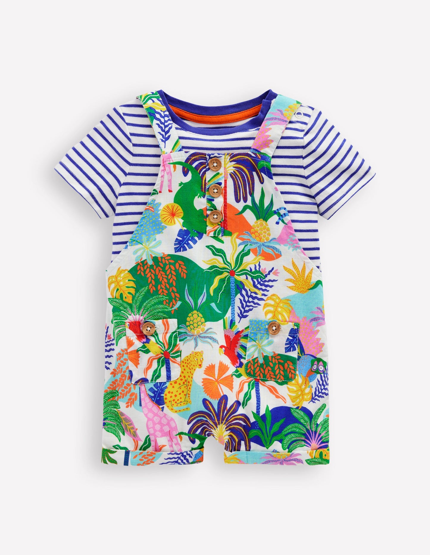 Ensemble avec salopette boutonnée-Jungle multi lait de coco