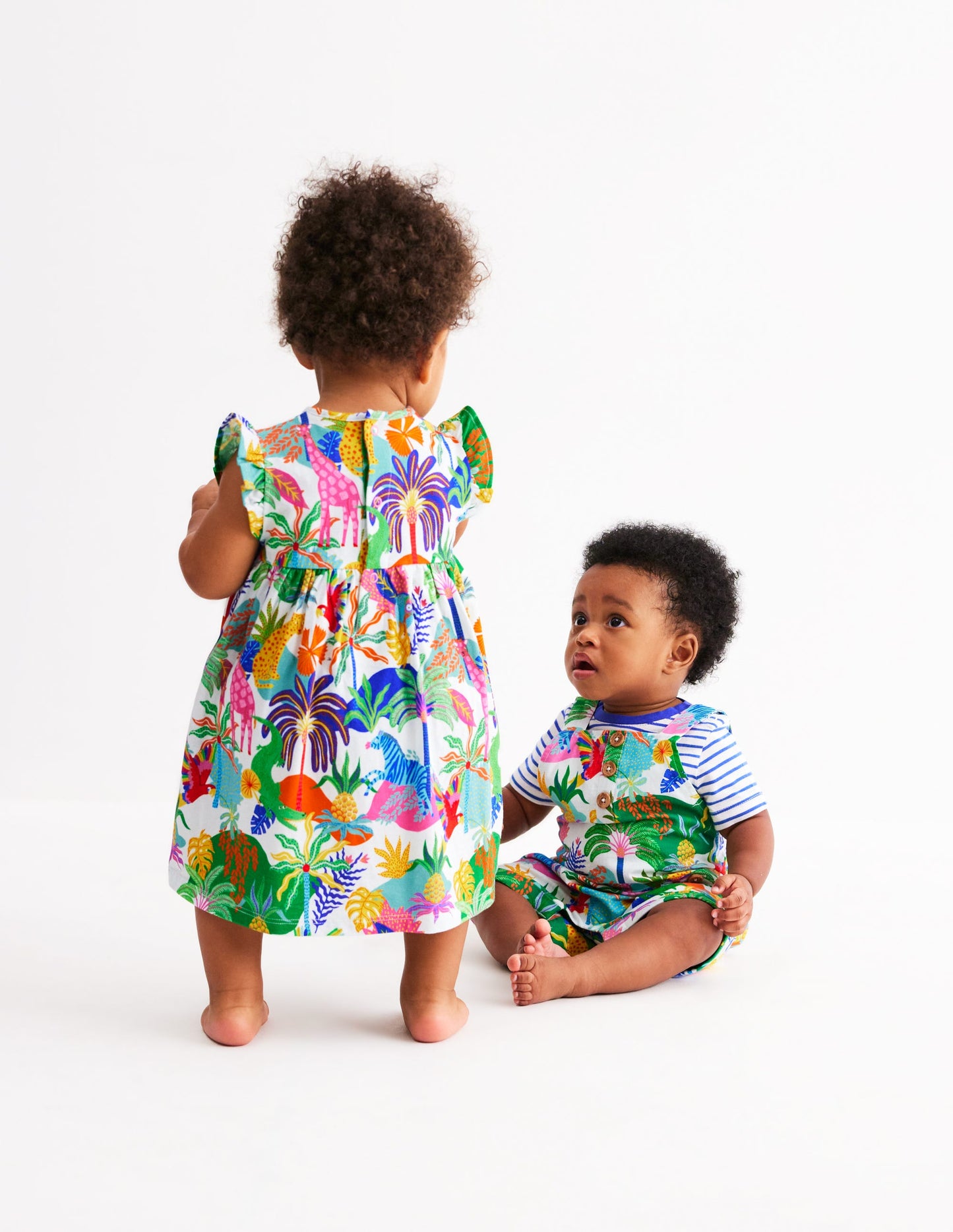 Ensemble avec salopette boutonnée-Jungle multi lait de coco