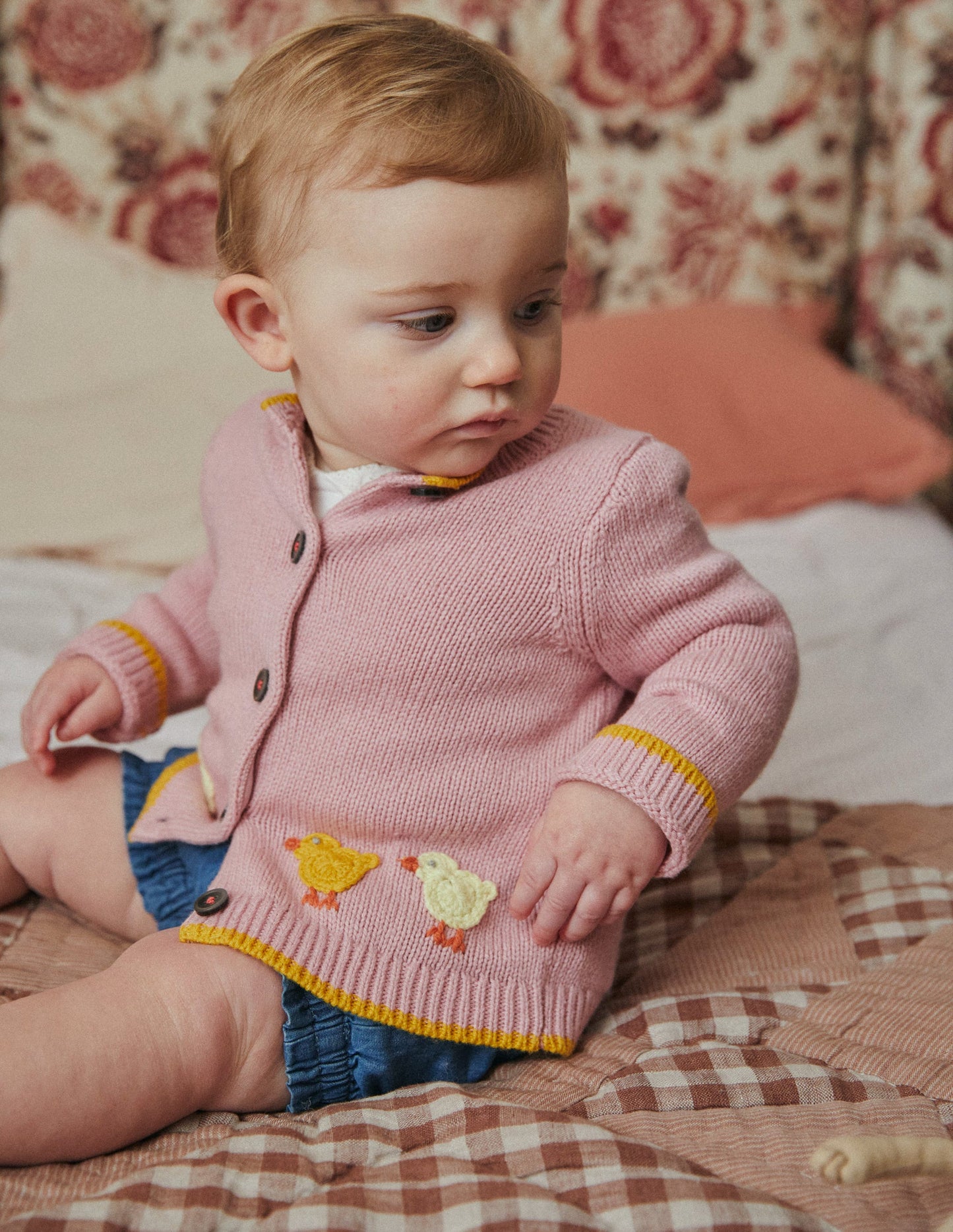 Strickjacke mit lustigem Motiv-Vintage-Rosa Küken