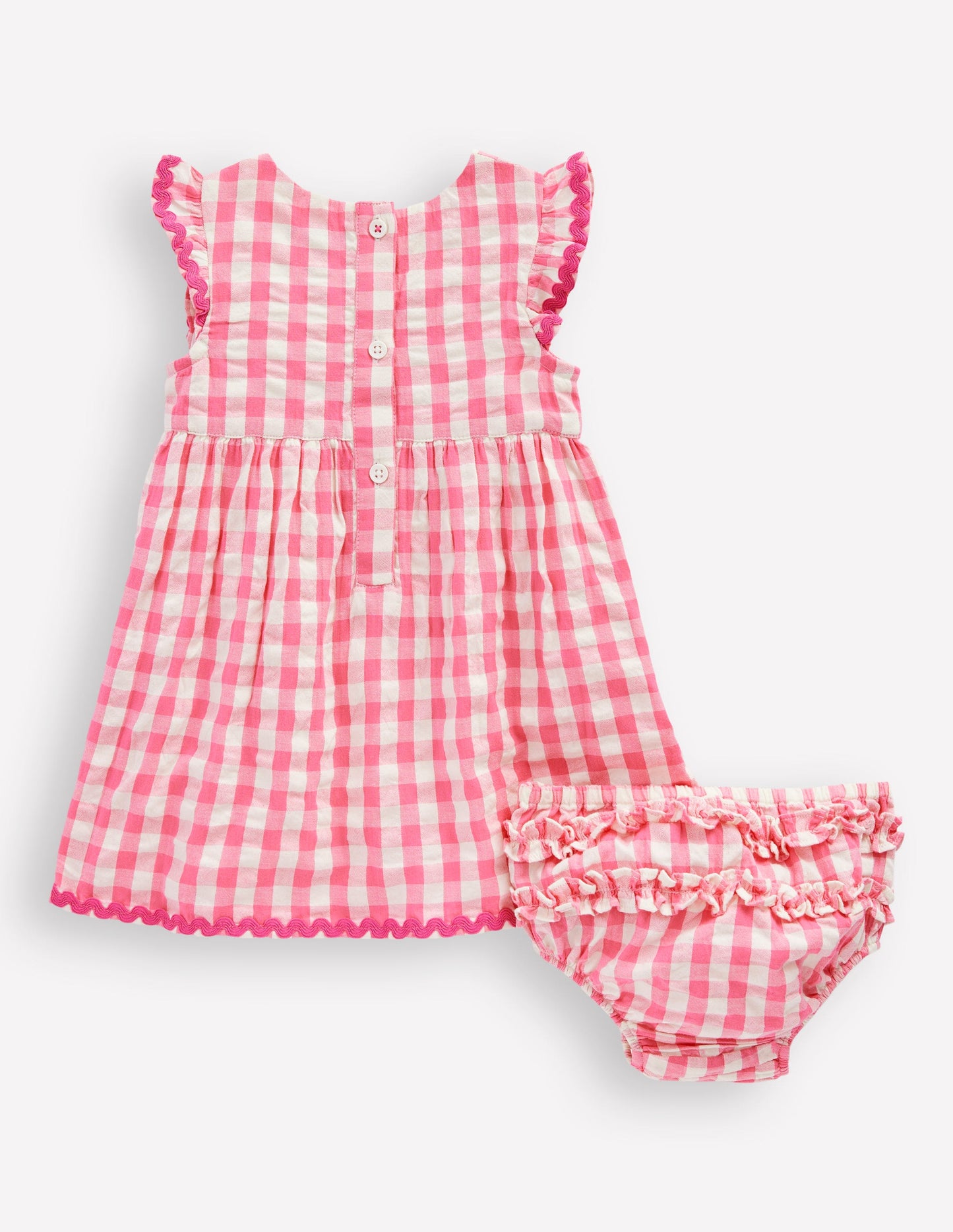 Robe tissée à volants-Vichy rose et ivoire