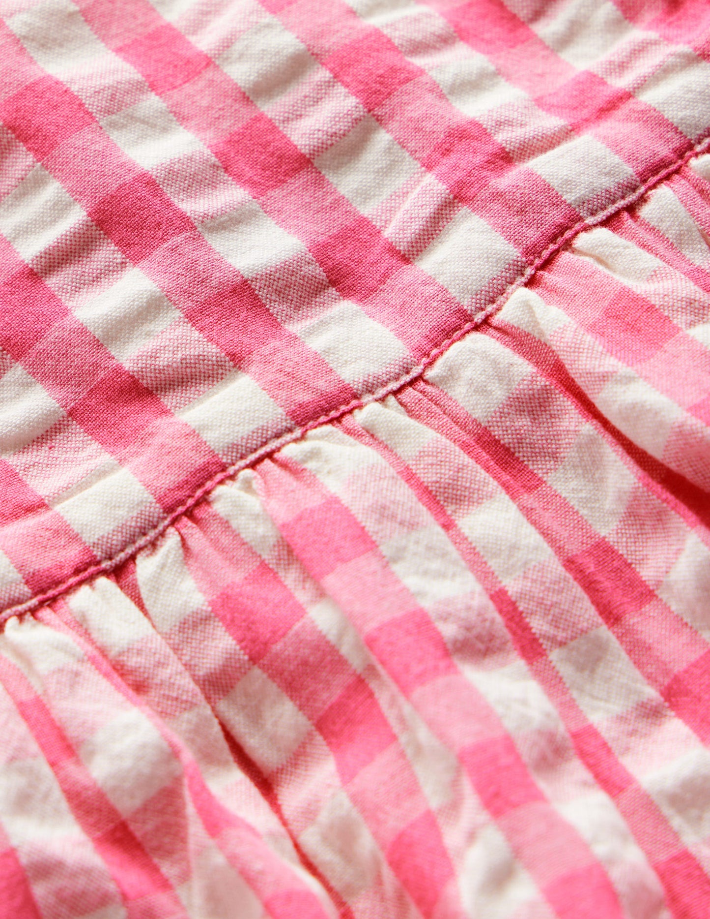 Robe tissée à volants-Vichy rose et ivoire