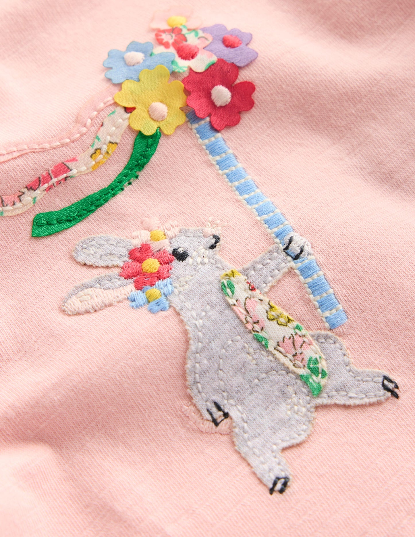 T-shirt à manches bouffantes avec logo fille-Motif May Day Bunny rose craie