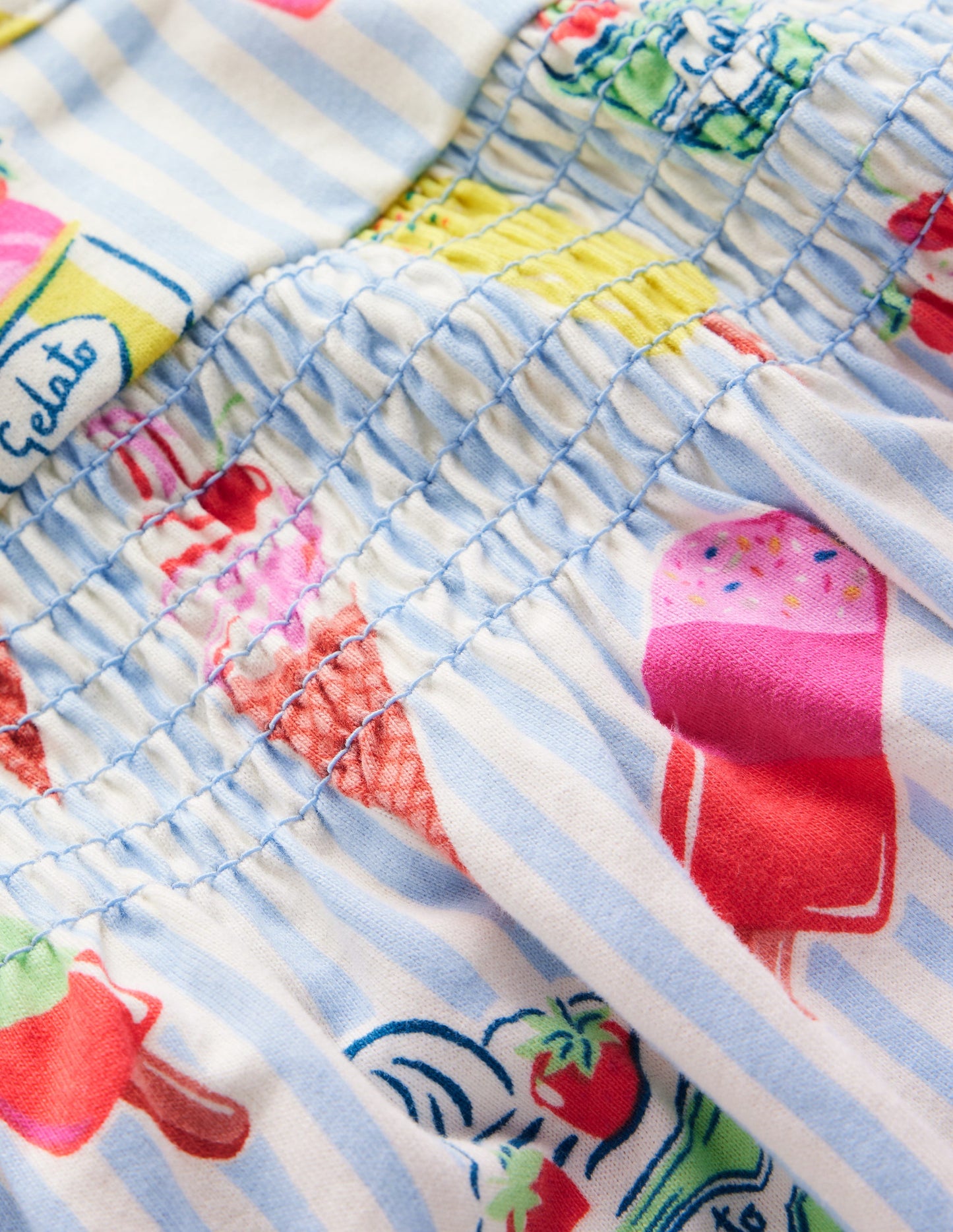 Robe froncée en jersey-Bleu, motif glaces
