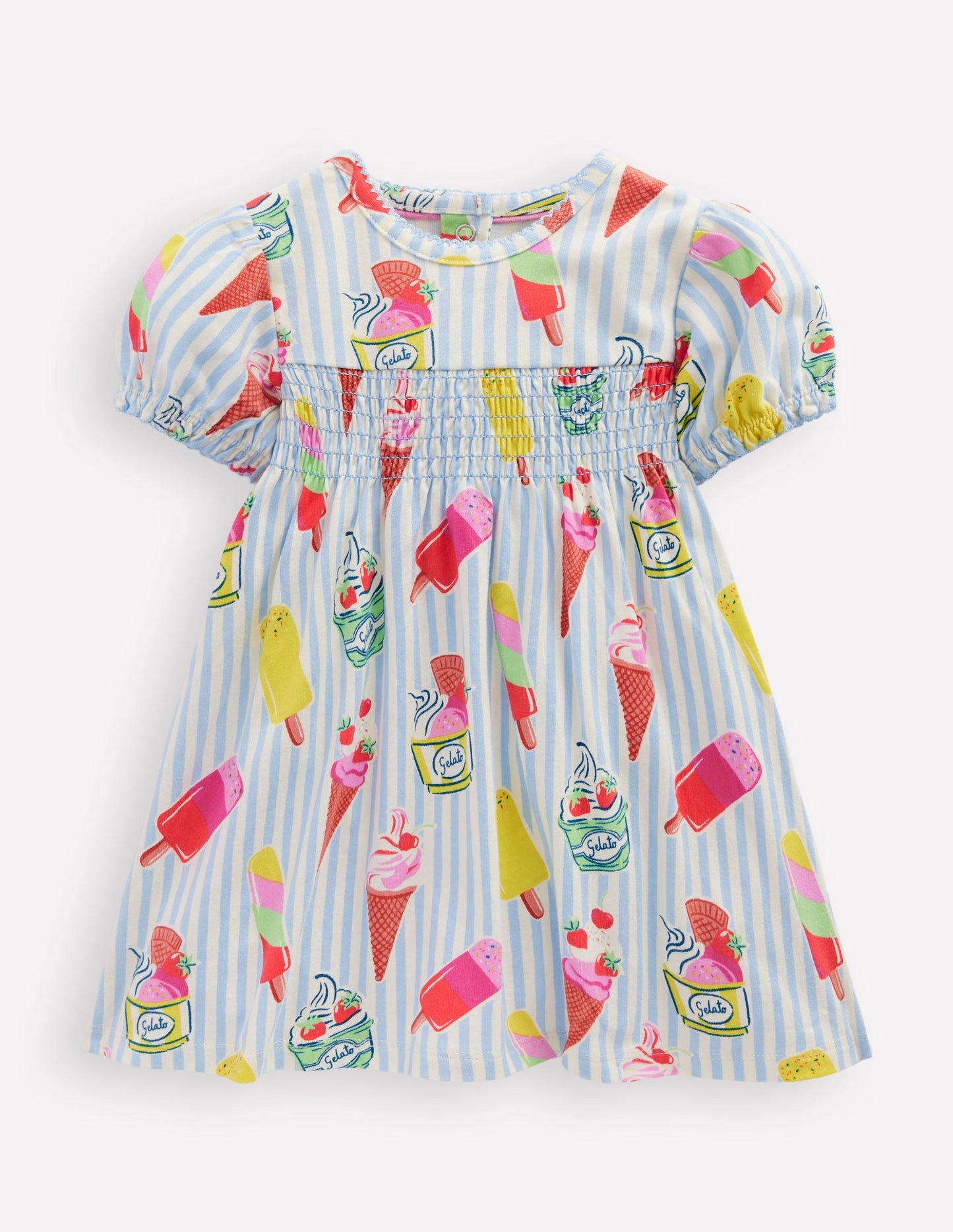 Robe froncée en jersey-Bleu, motif glaces