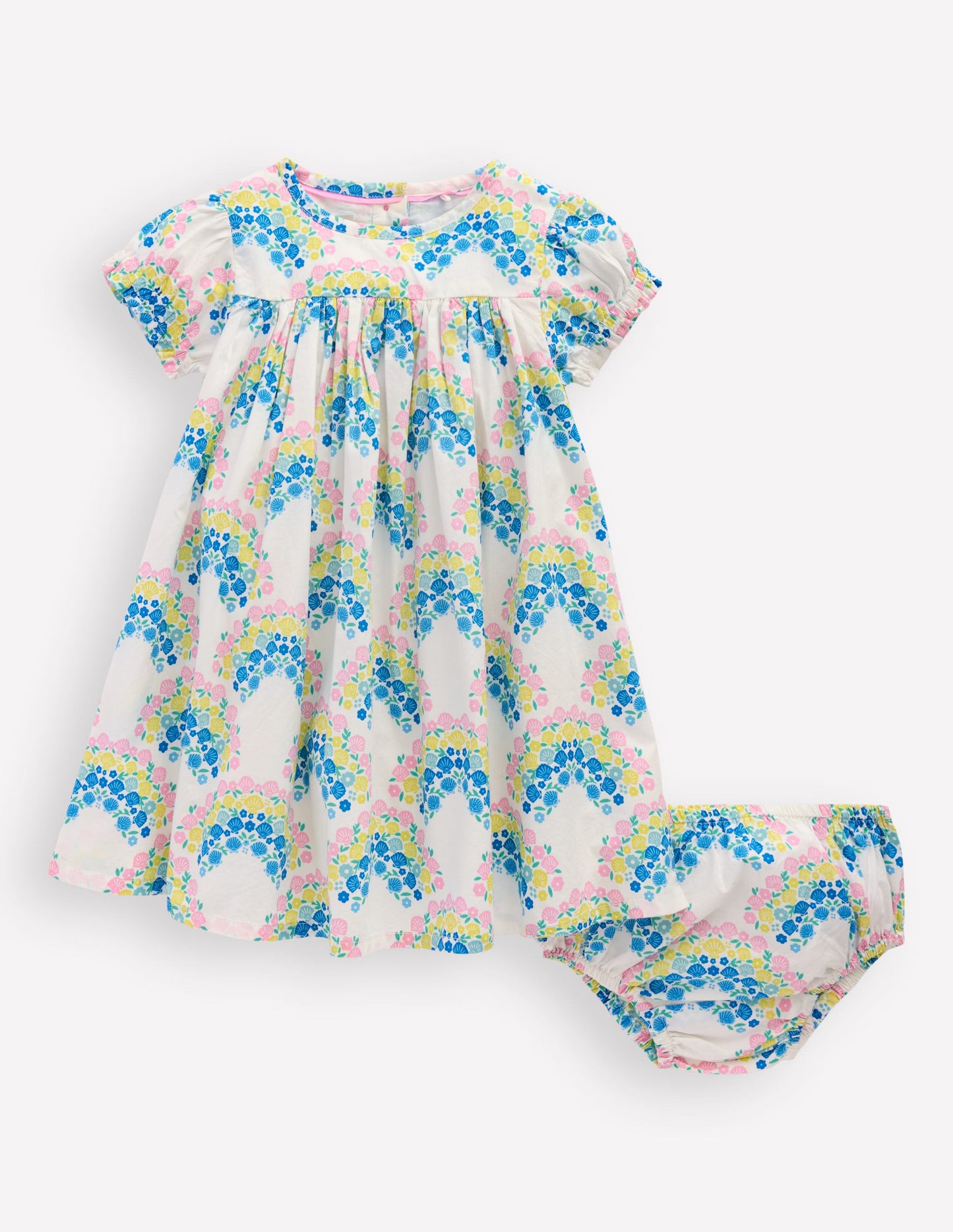 Gerafftes, gewebtes Kleid-Kokosnussmilch Regenbogen Muscheln