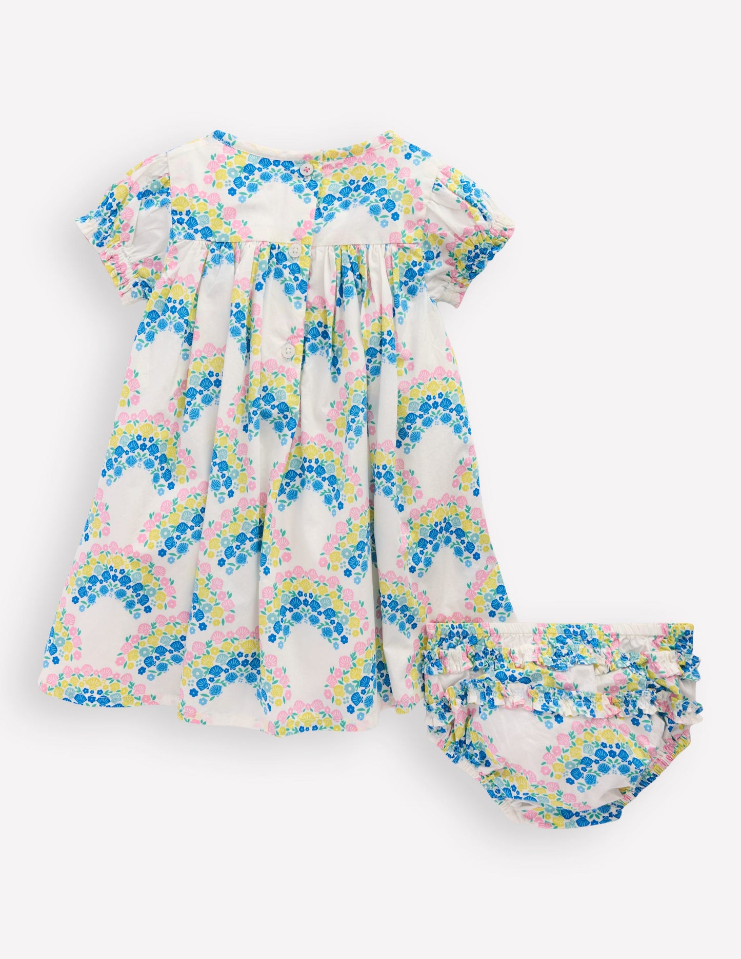 Gerafftes, gewebtes Kleid-Kokosnussmilch Regenbogen Muscheln