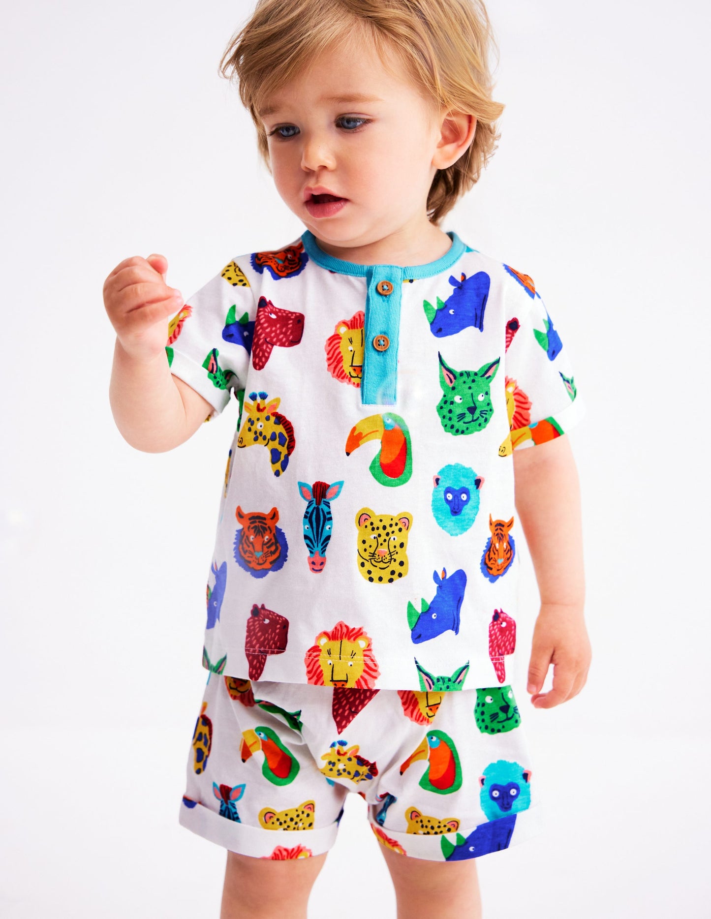 Ensemble imprimé à manches courtes-Motif Jungle Faces multi