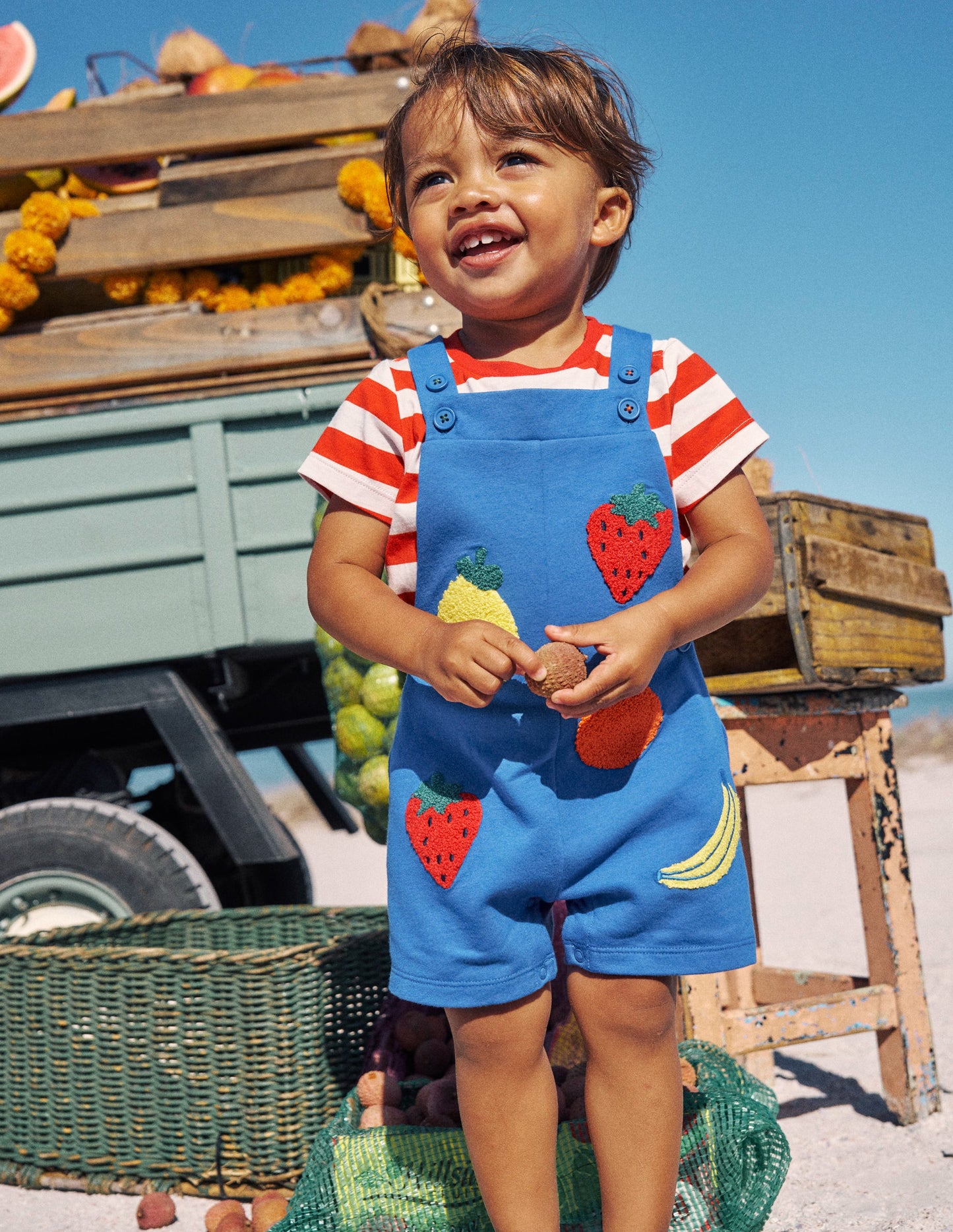 Latzhosen-Set aus Bouclé-Jersey-Marineblau Frucht