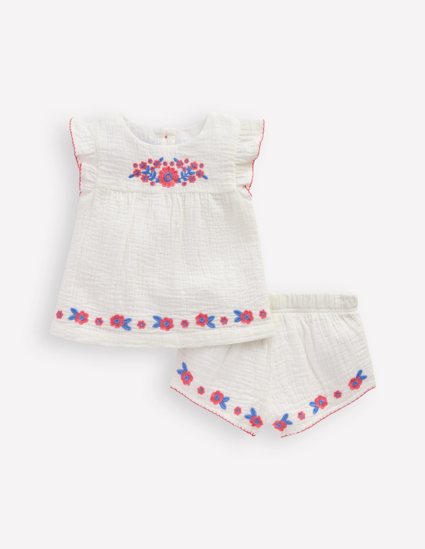 Ensemble tissé et brodé-Blanc à broderies