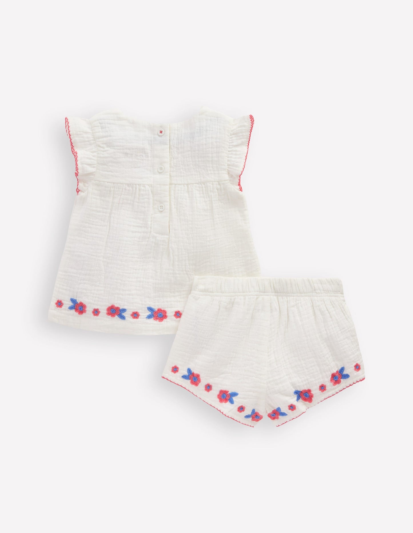 Ensemble tissé et brodé-Blanc à broderies