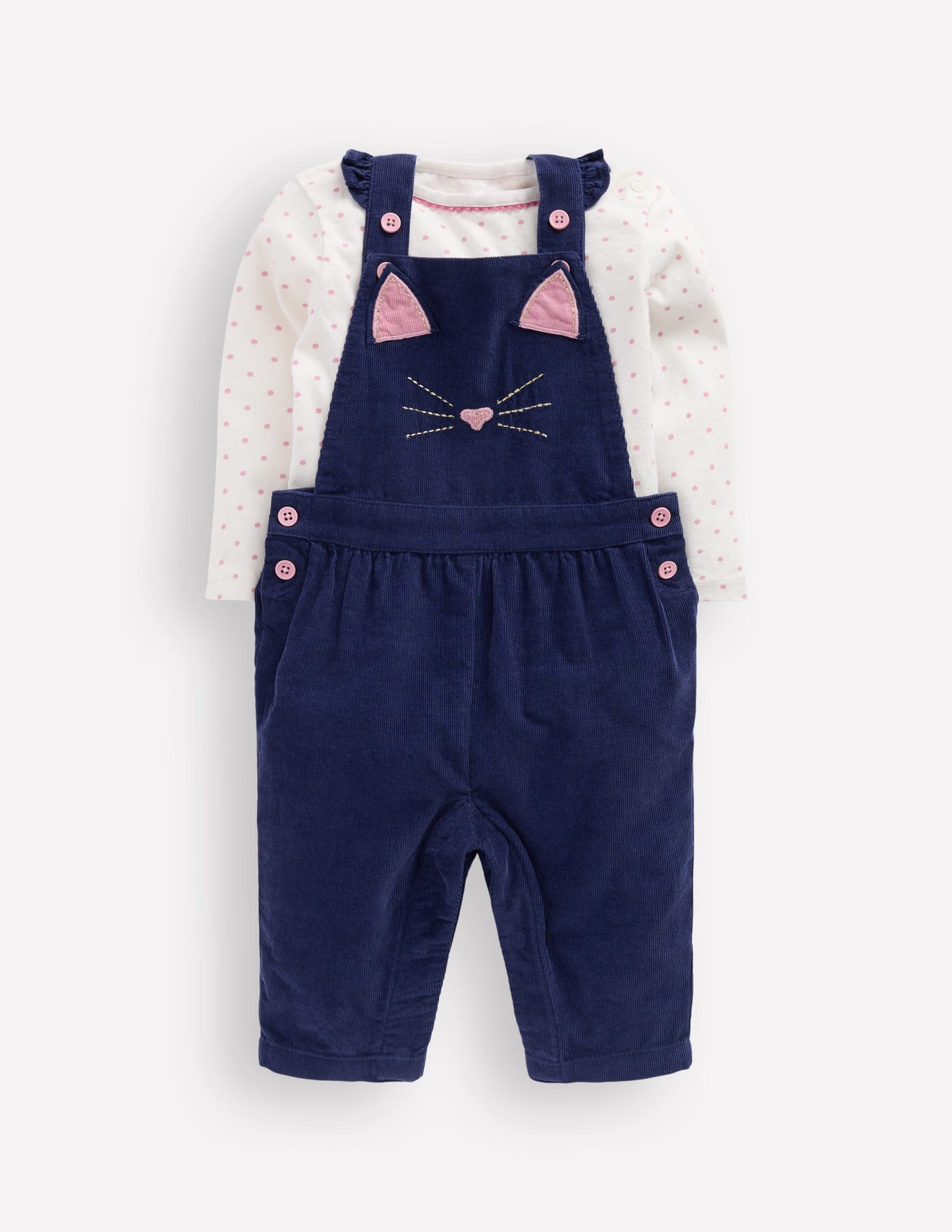 Ensemble avec salopette tissée-Chat bleu marine