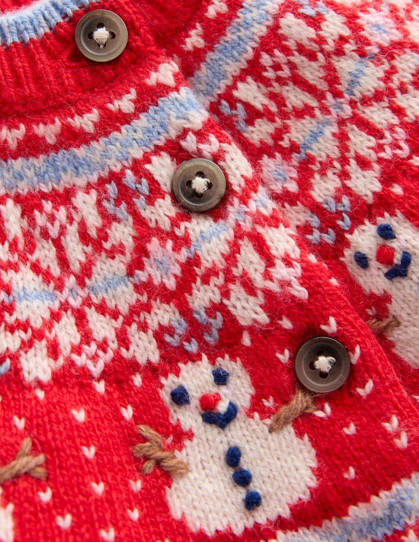 Fair-Isle-Strickjacke-Mohnblumenrot Schneemann