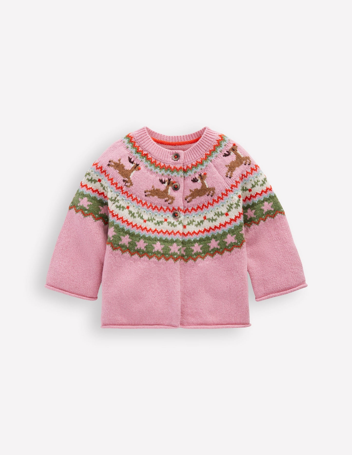 Cardigan Edie à motif jacquard-Renne festif rose