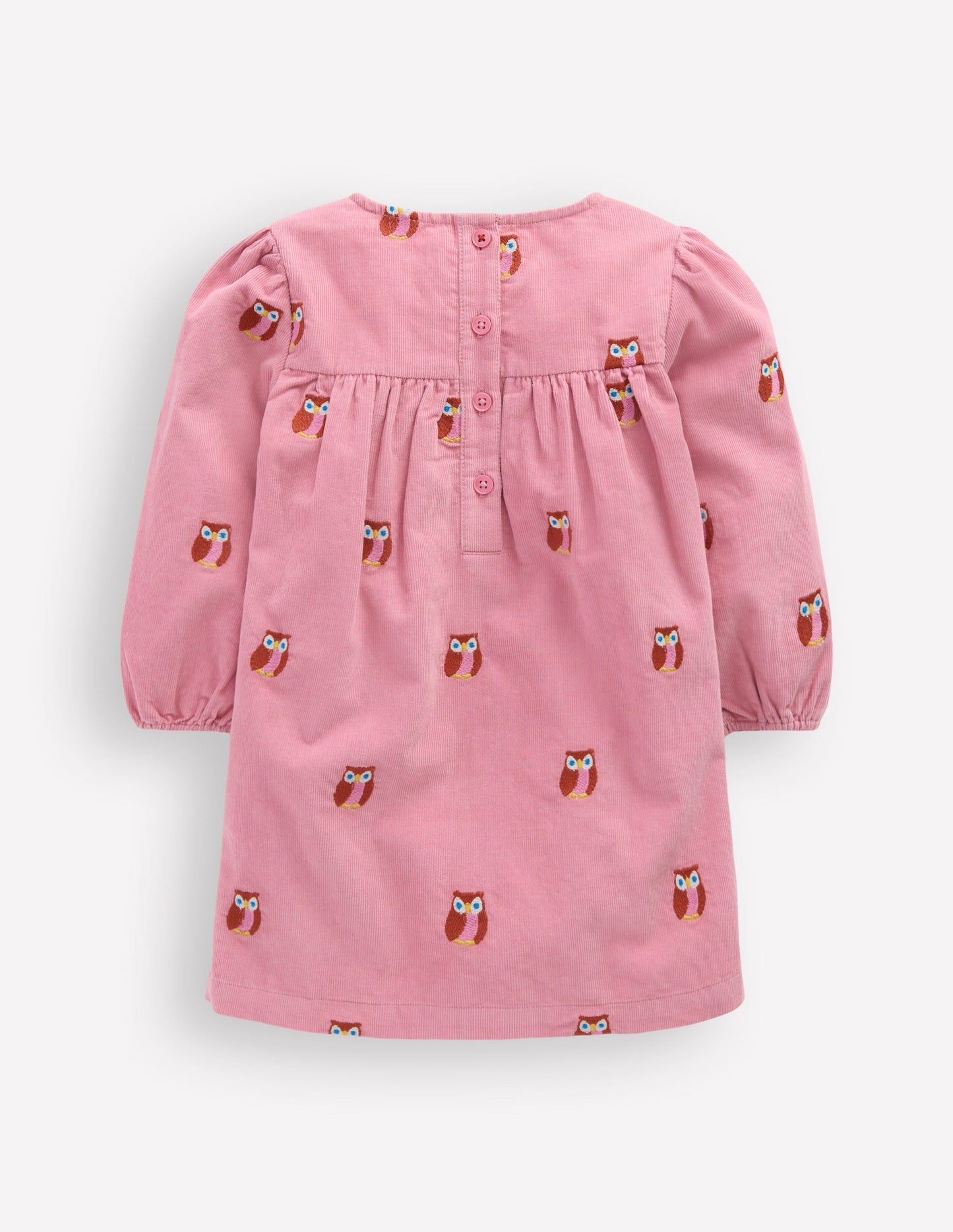 Robe tissée à empiècement-Chouettes brodées roses
