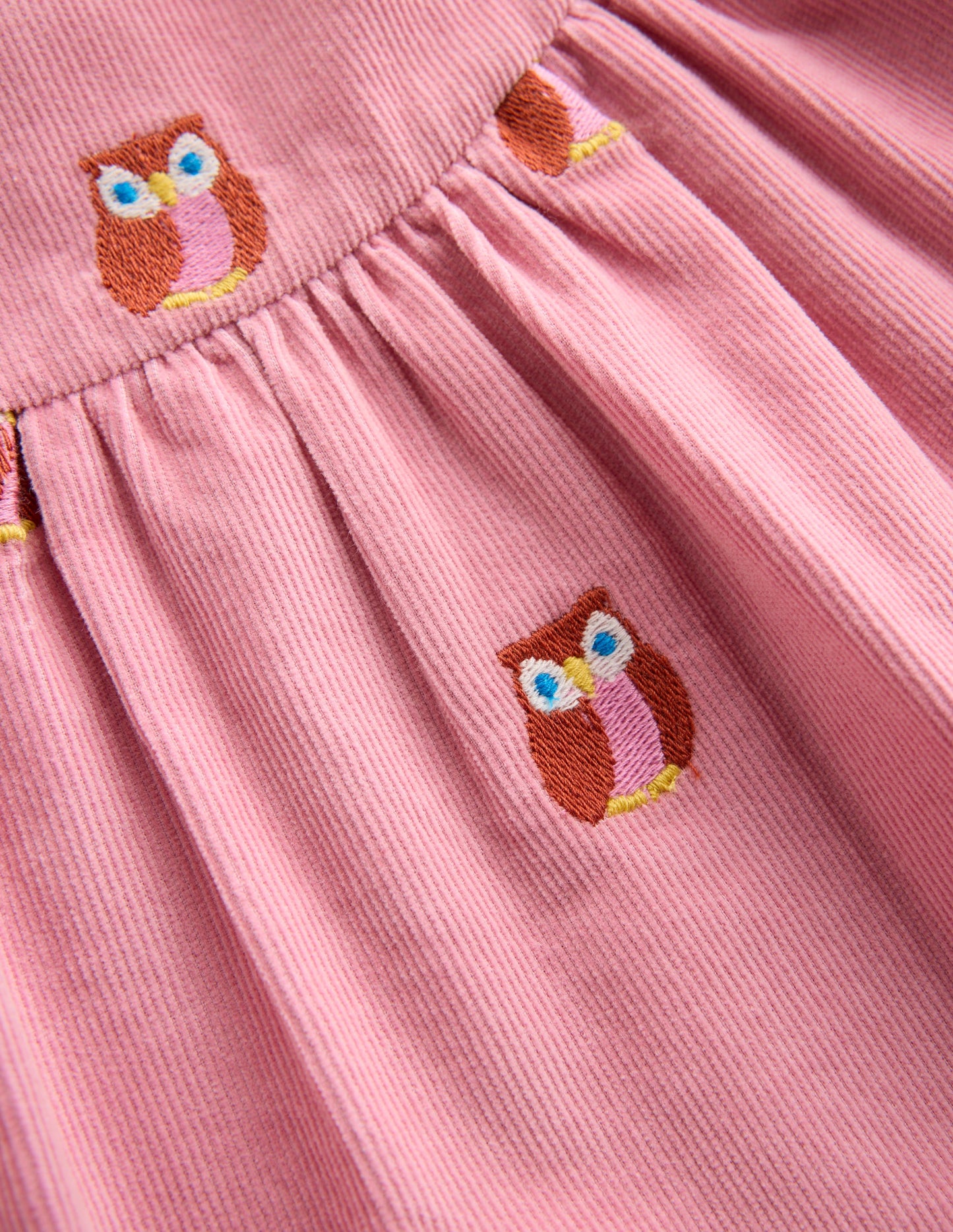 Robe tissée à empiècement-Chouettes brodées roses