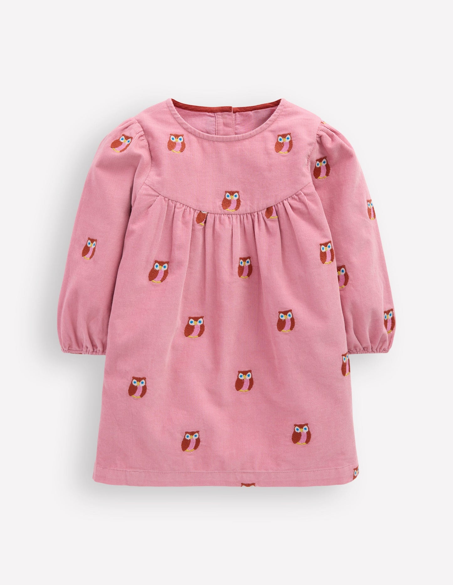 Robe tissée à empiècement-Chouettes brodées roses
