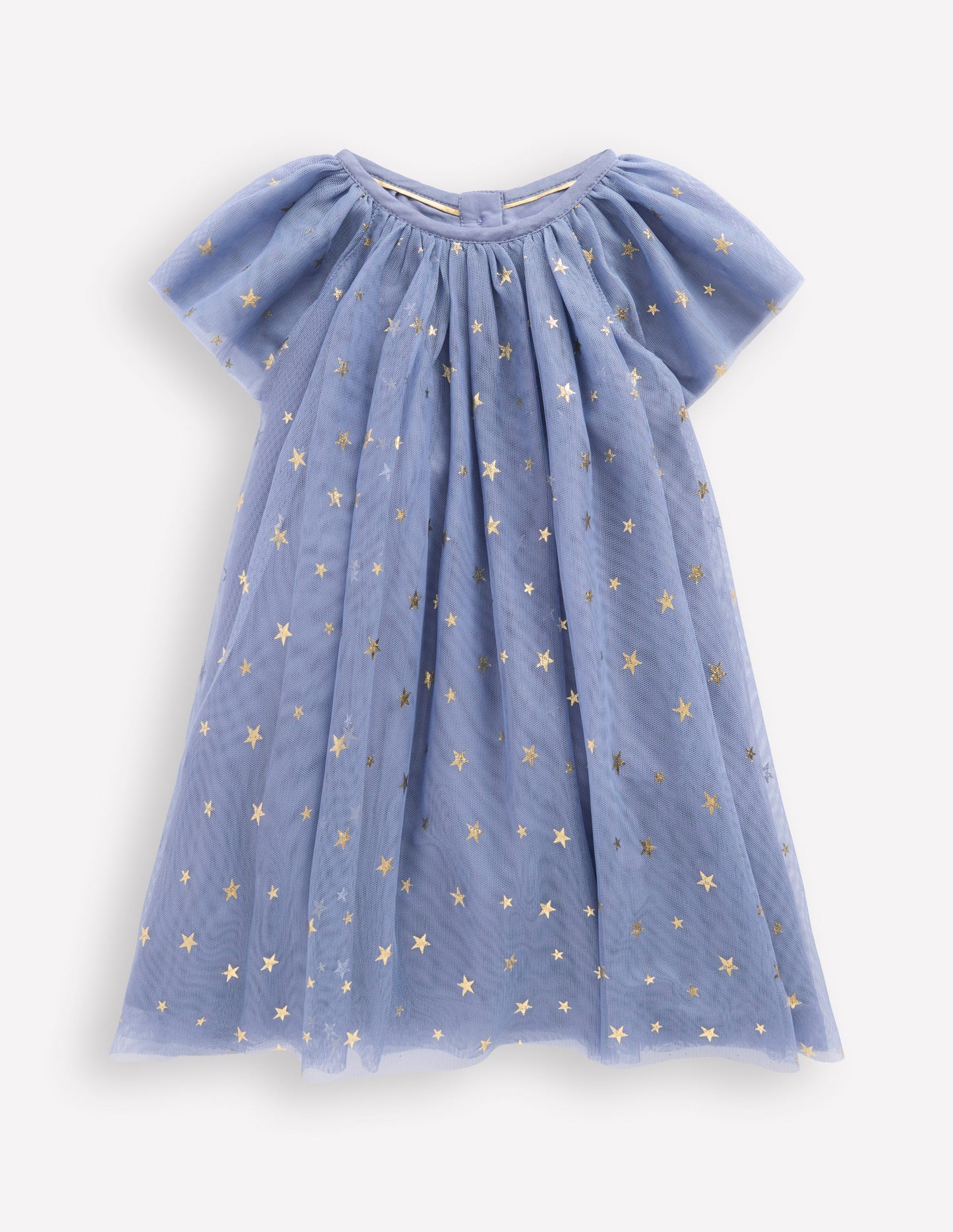 Robe avec superposition en tulle-Étoiles dorées métallisées bleu