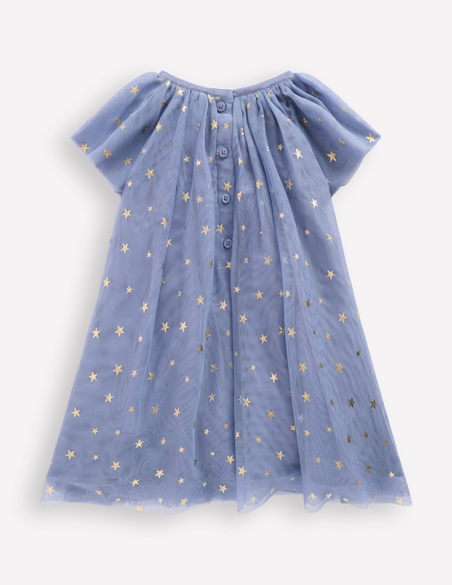 Robe avec superposition en tulle-Étoiles dorées métallisées bleu