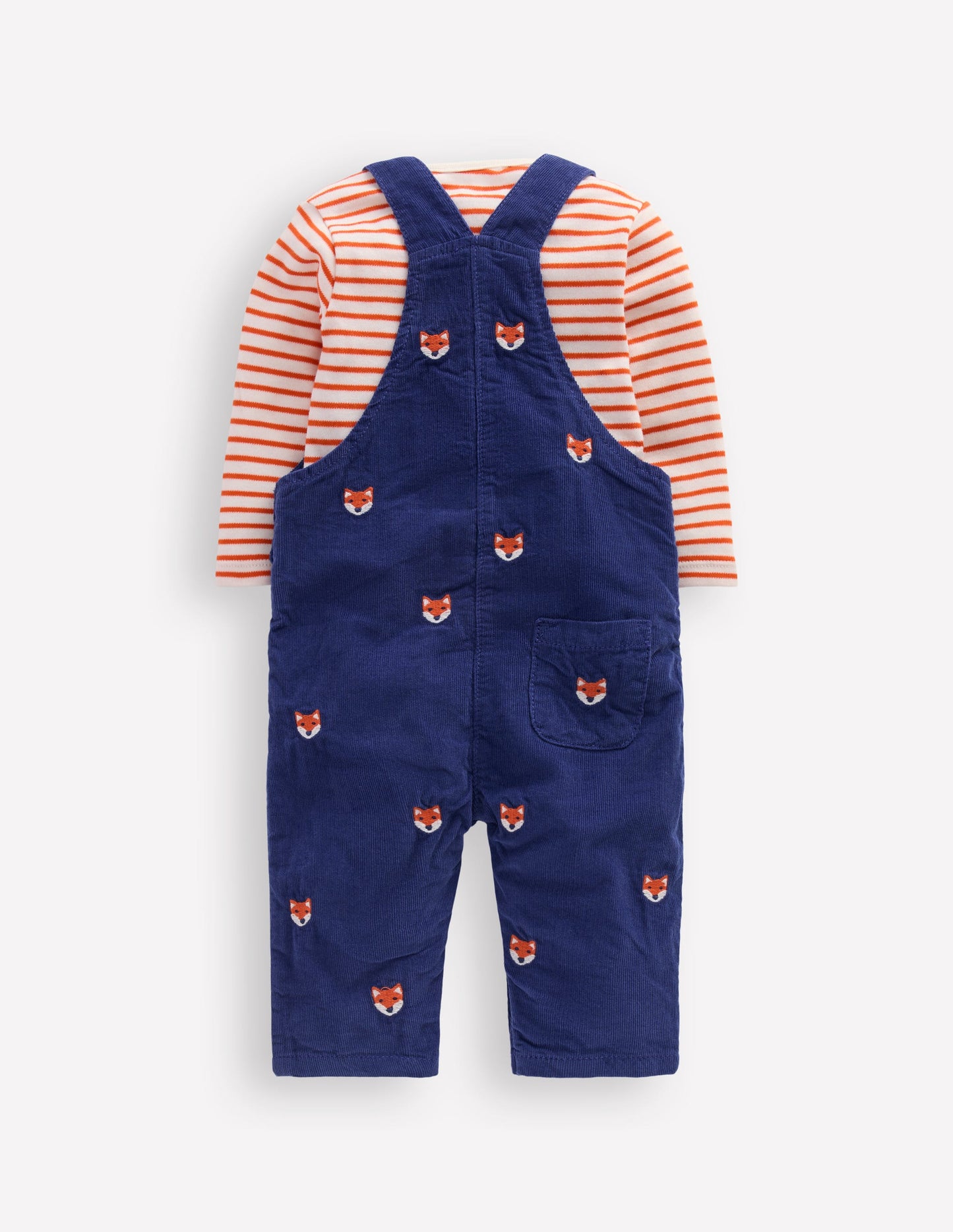 Latzhose aus Cord im Set-Marineblau Fuchsstickerei