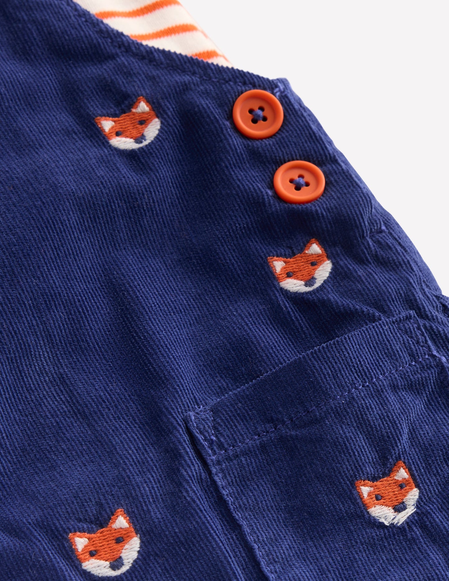 Latzhose aus Cord im Set-Marineblau Fuchsstickerei