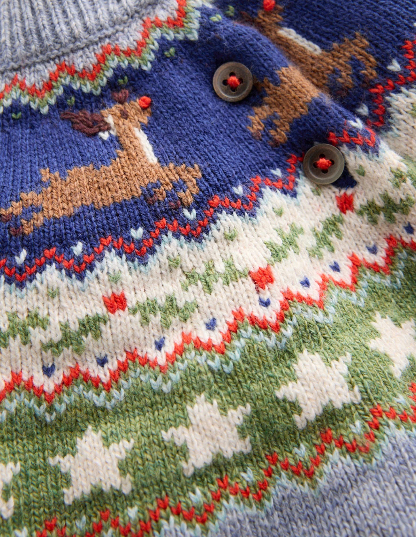 Fair-Isle-Pullover-Blau Festliches Rentier