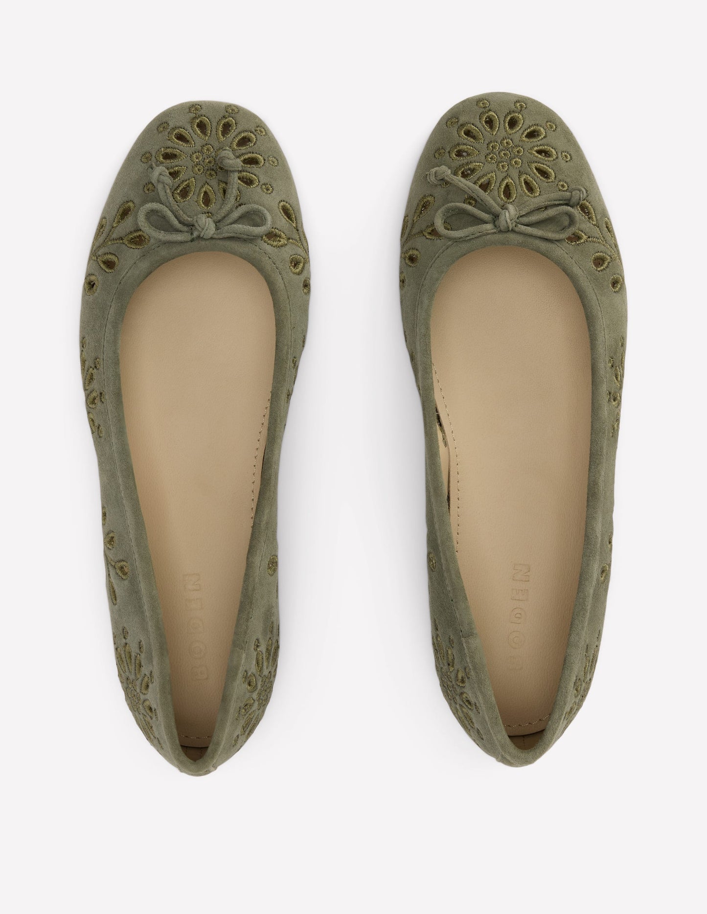 Flache Ballerinas mit Cut-out-Dunkles Olivgrün