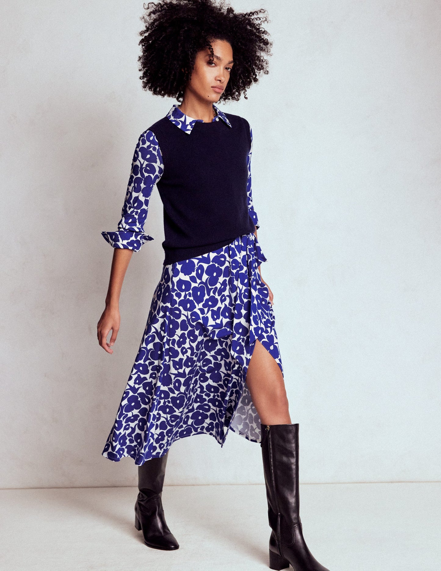Marcia Jersey-Hemdblusenkleid-Leuchtendes Blau, Laubhain