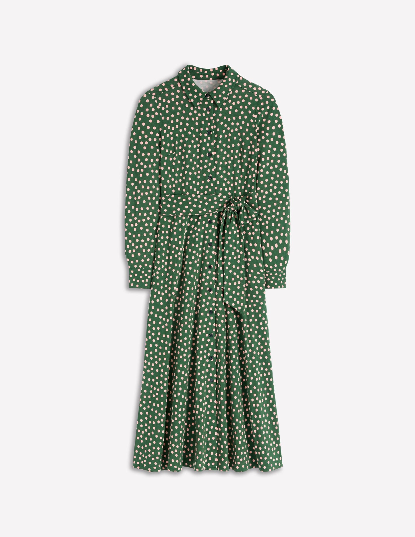 Marcia Jersey-Hemdblusenkleid-Jägergrün, Gemalte Tupfen