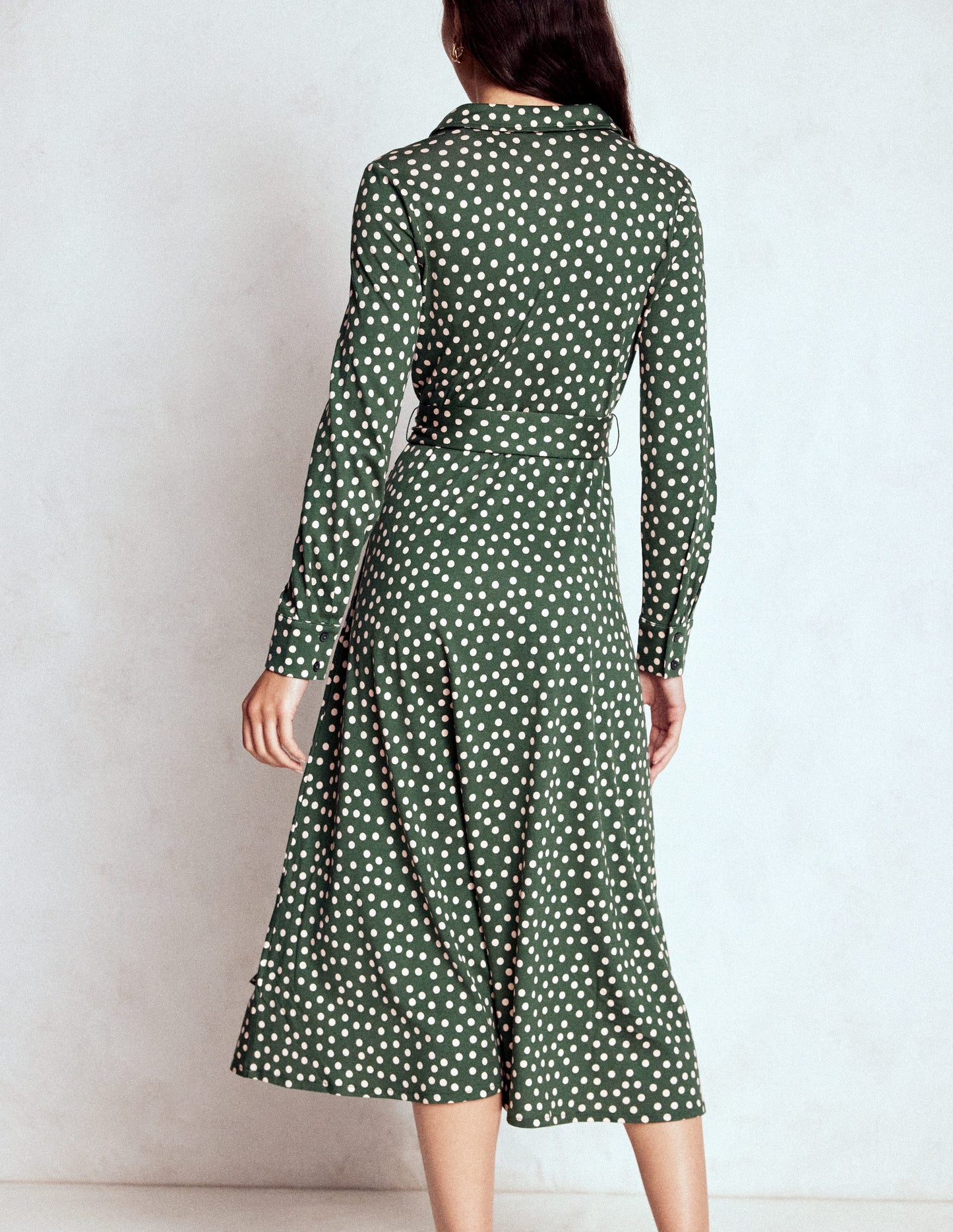 Marcia Jersey-Hemdblusenkleid-Jägergrün, Gemalte Tupfen