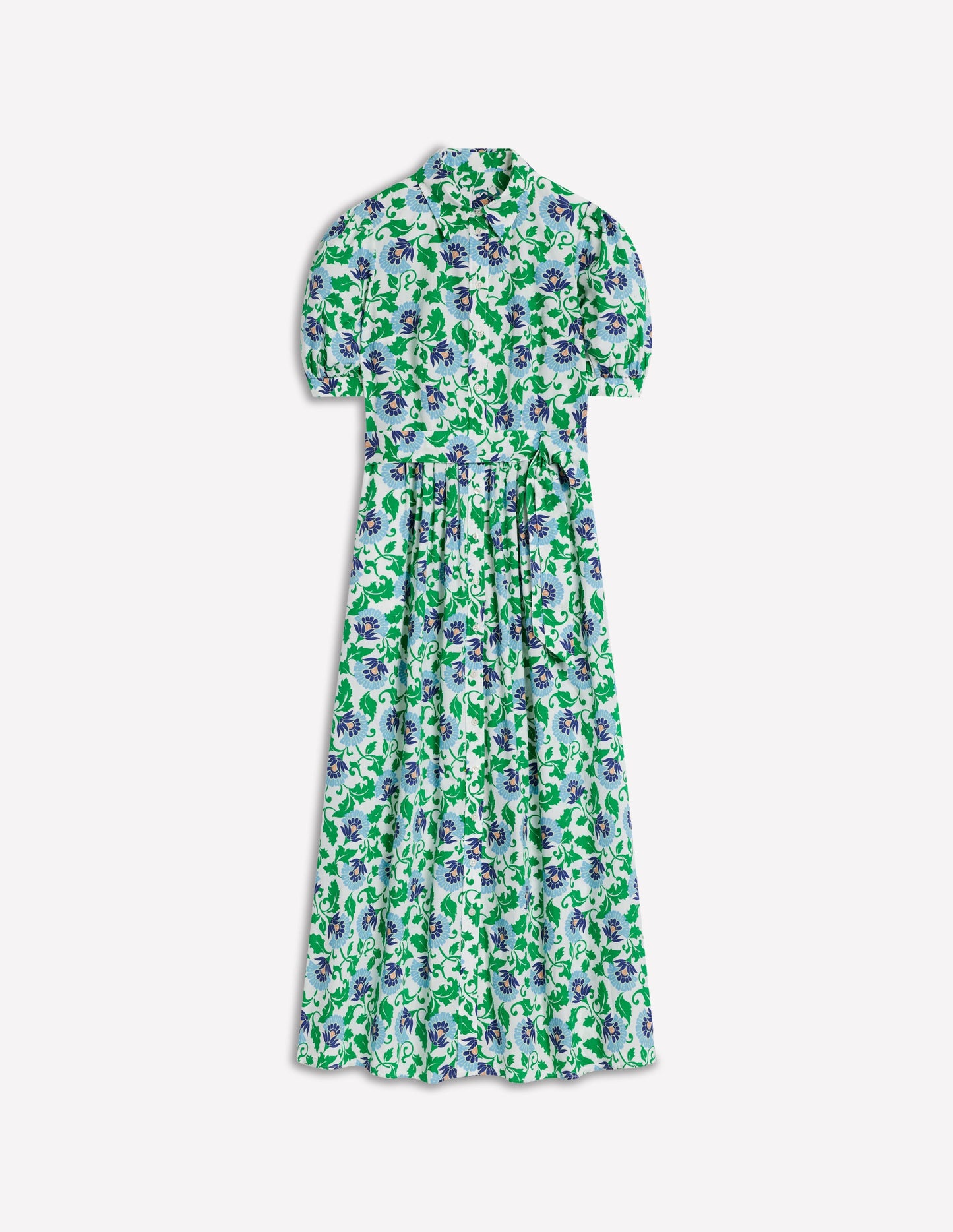 Alexa Maxi-Hemdblusenkleid-Sattes Smaragdgrün, Rebenornament