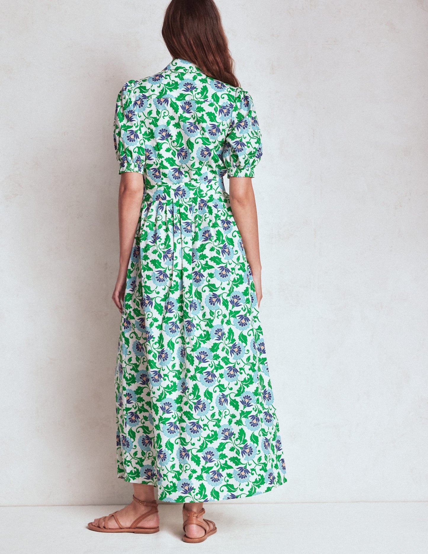 Alexa Maxi-Hemdblusenkleid-Sattes Smaragdgrün, Rebenornament