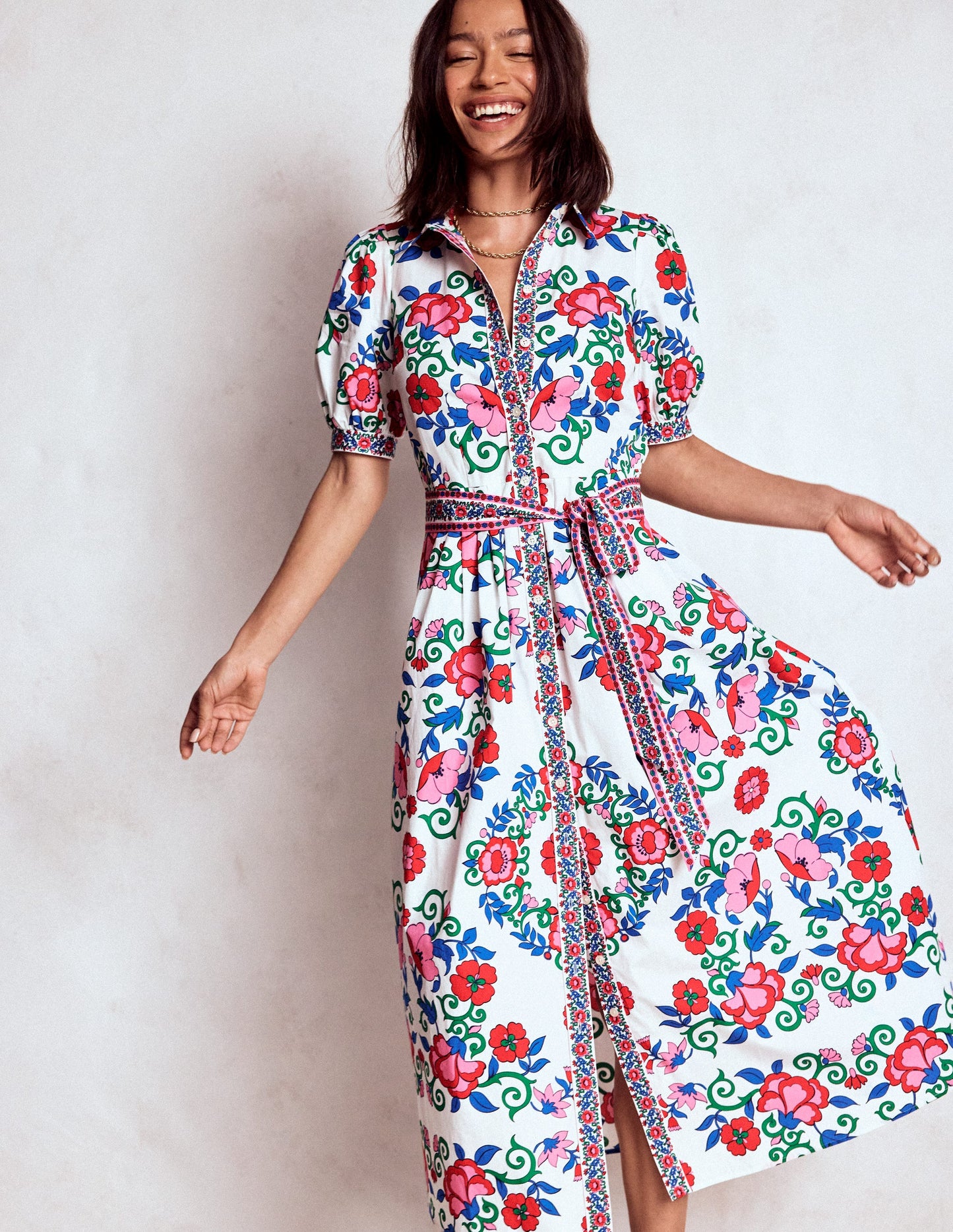 Alexa Maxi-Hemdblusenkleid-Bunt, Gitterornament