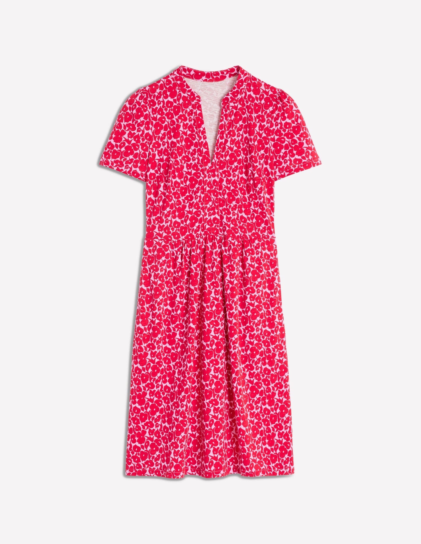 Naomi Kurzärmliges Kleid-Juwelenrot, Blattdesign