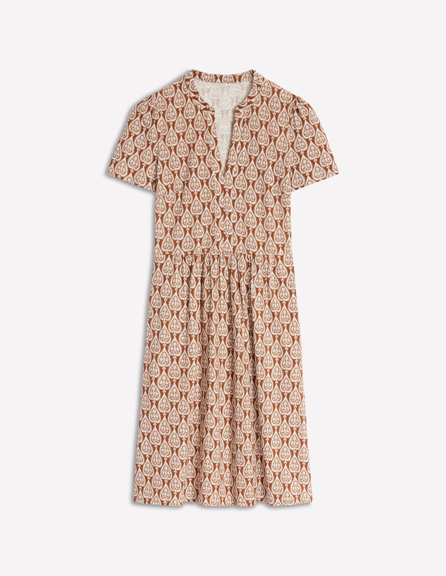 Robe Naomi à manches courtes-Cognac, motif Ornate Geo