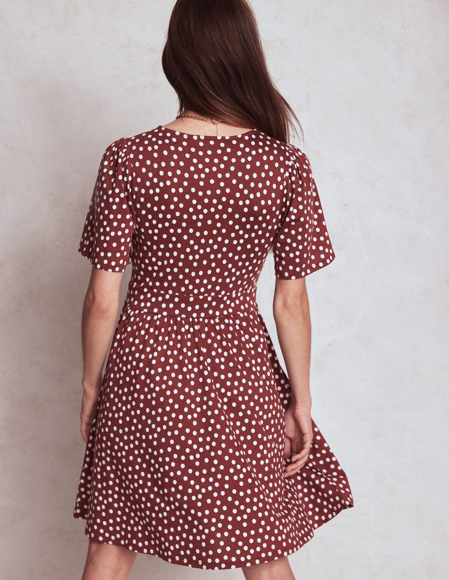 Robe courte Louisa en jersey-Châtaigne, pois peints